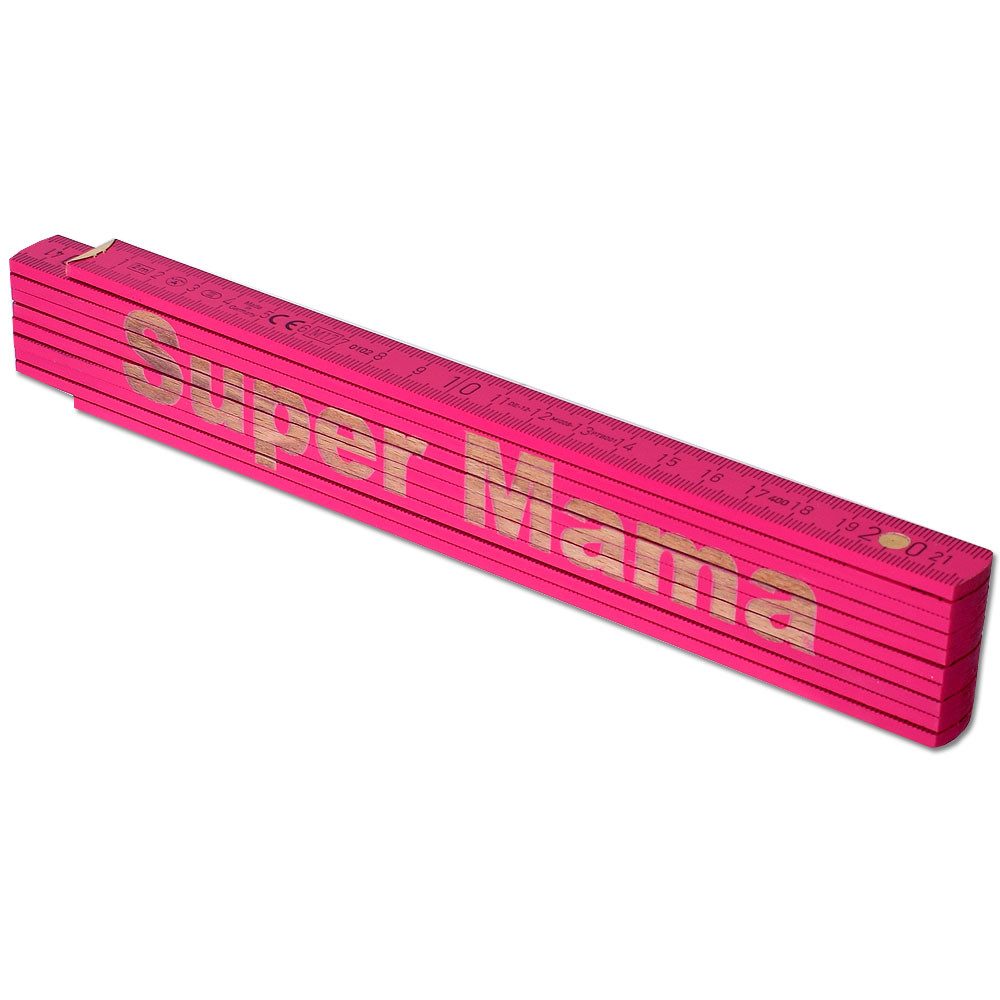 TE-Trend Zollstock Pink 2 Meter Maßstab Gliedermaßstab Gravur Super Mama, 90° Rasterung und Winkelmesser