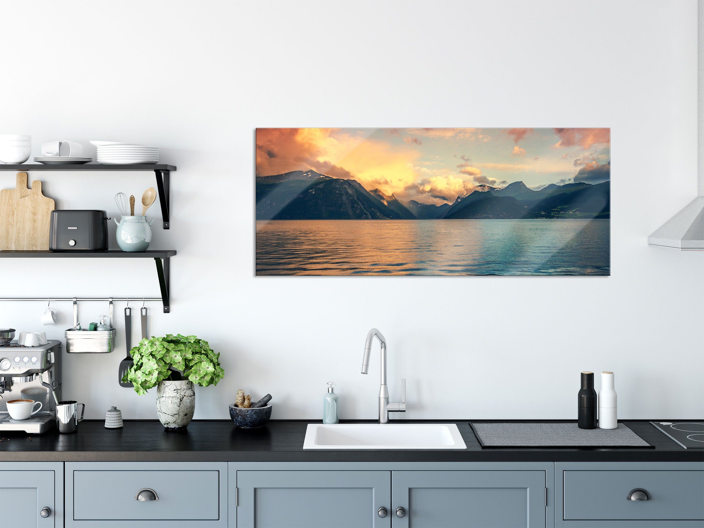 Pixxprint Glasbild eine schöne Landschaft im Norden, eine schöne Landschaft im Norden (1 St), Glasbild aus Echtglas, inkl. Aufhängungen und Abstandshalter