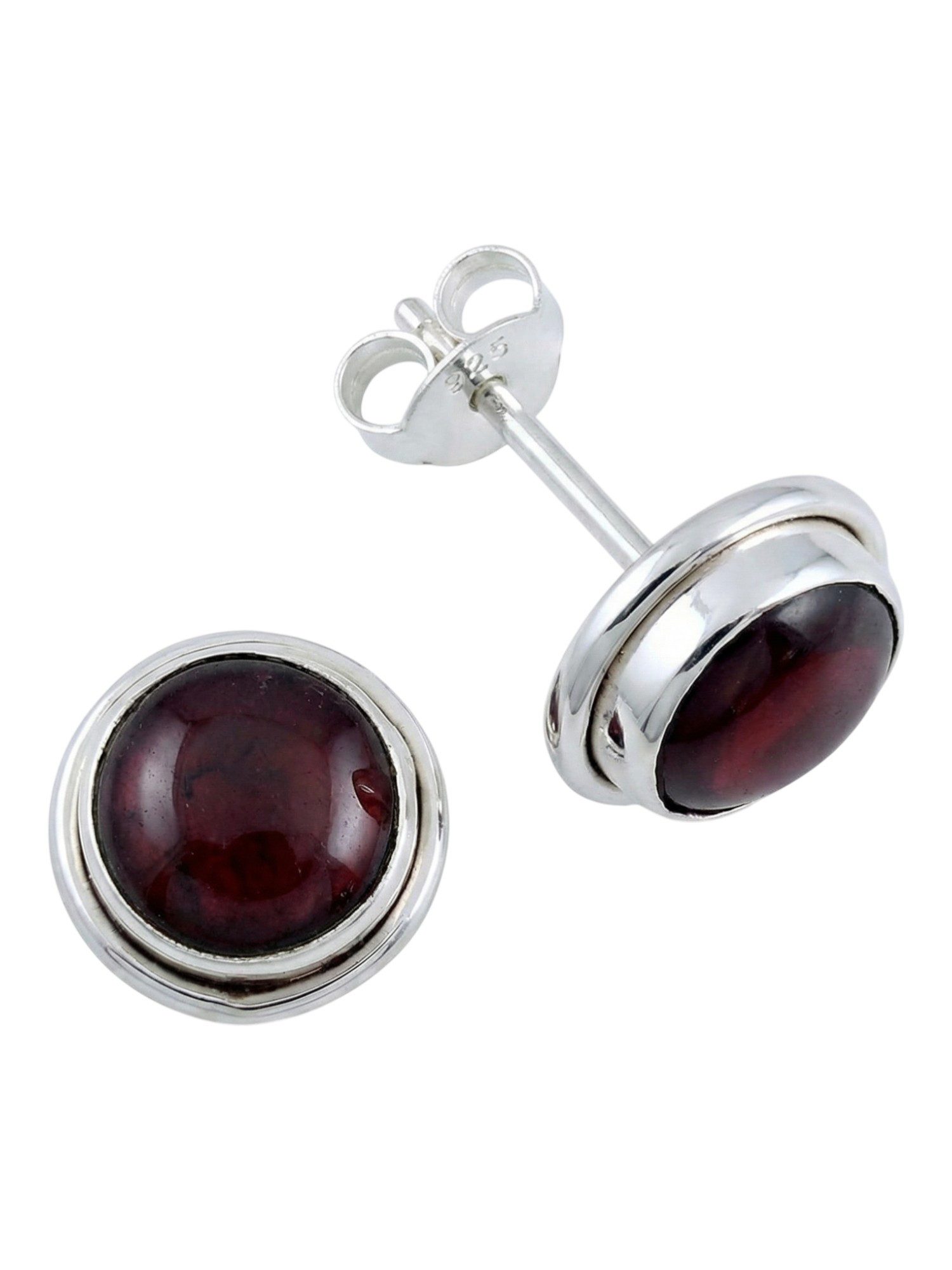 Paar Ohrstecker SARALA rund groß aus 925 Silber mit Granat