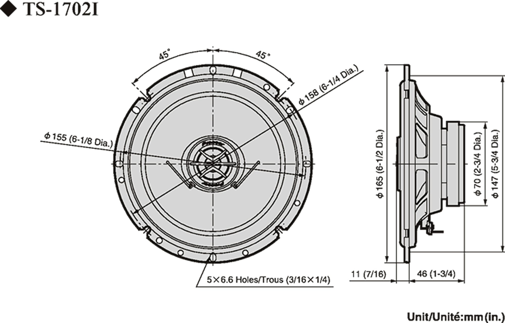 Pioneer TS-1702I 16,5cm 2-Wege Lautsprecher z.B. VW ect. Auto-Lautsprecher (35 W)