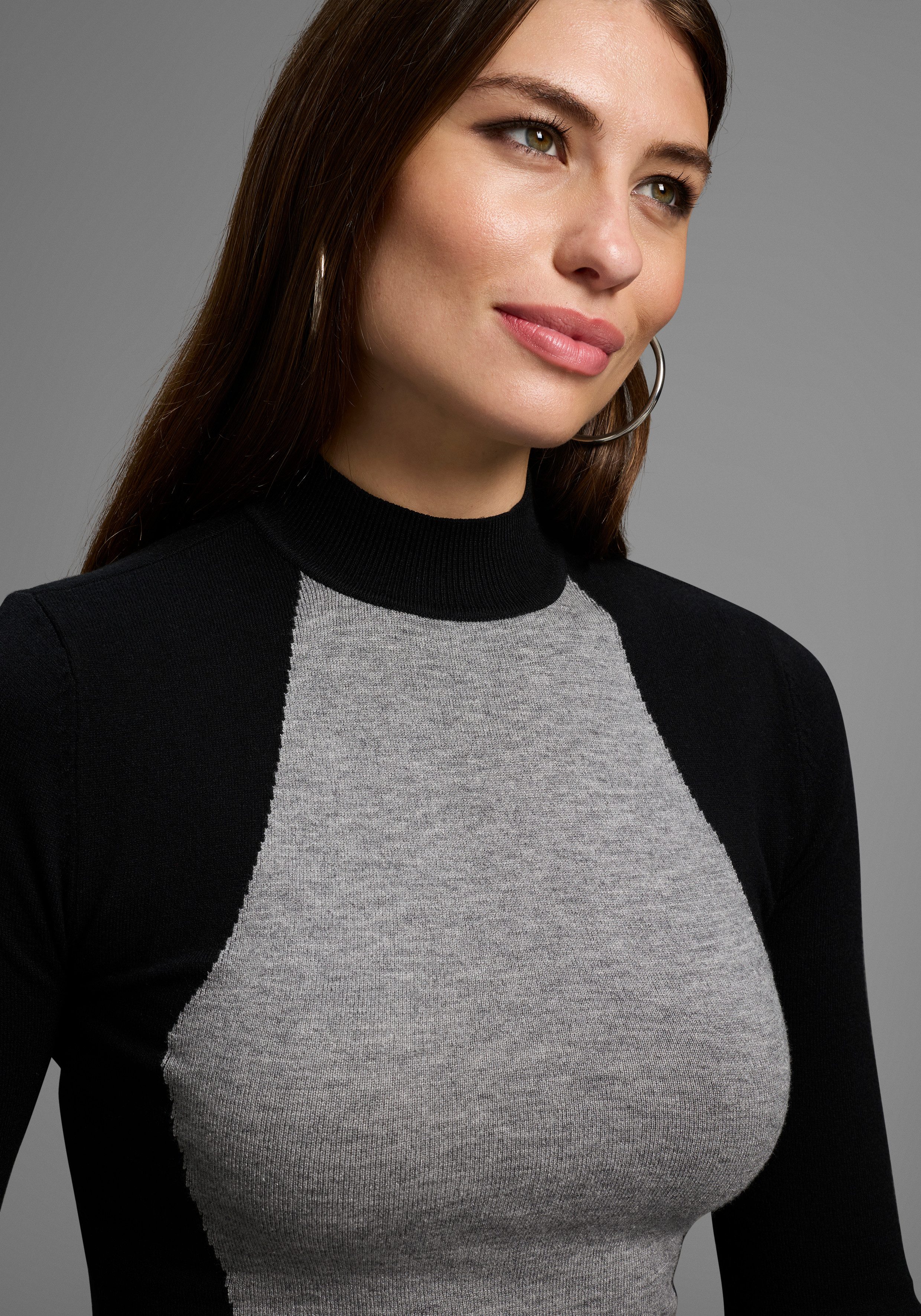 Bruno Banani Rollkragenpullover figurschmeichelndes Colorblocking