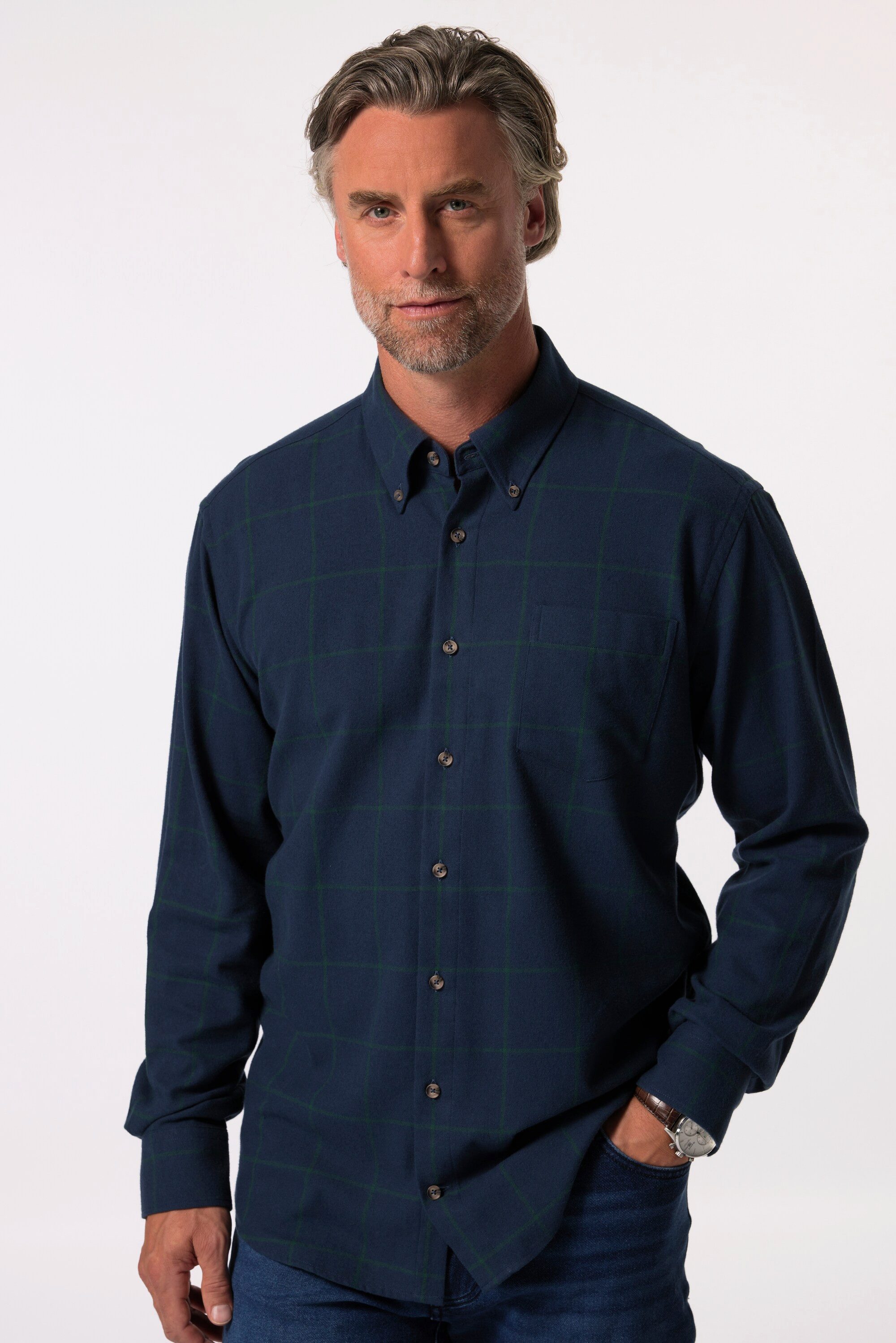 Boston Park Businesshemd Karo-Flanellhemd Langarm Buttondown-Kragen