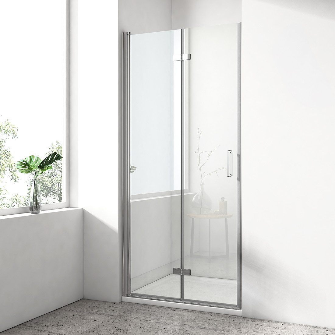 EMKE Dusch-Falttür 195 cm Rahmenlose Falttür für Nischen duschabtrennung und Schranktür, (set) schwenkbar 180° Sicherheitsglas, (Set) mit Hebe-Senk Mechanismus