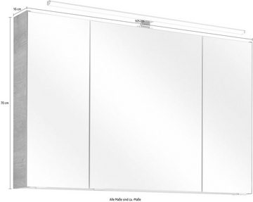 Saphir Spiegelschrank Quickset Badschrank, 3 Spiegeltüren, 6 Einlegeböden, 105 cm breit inkl. LED-Beleuchtung, Türdämpfer, Schalter-/Steckdosenkombination