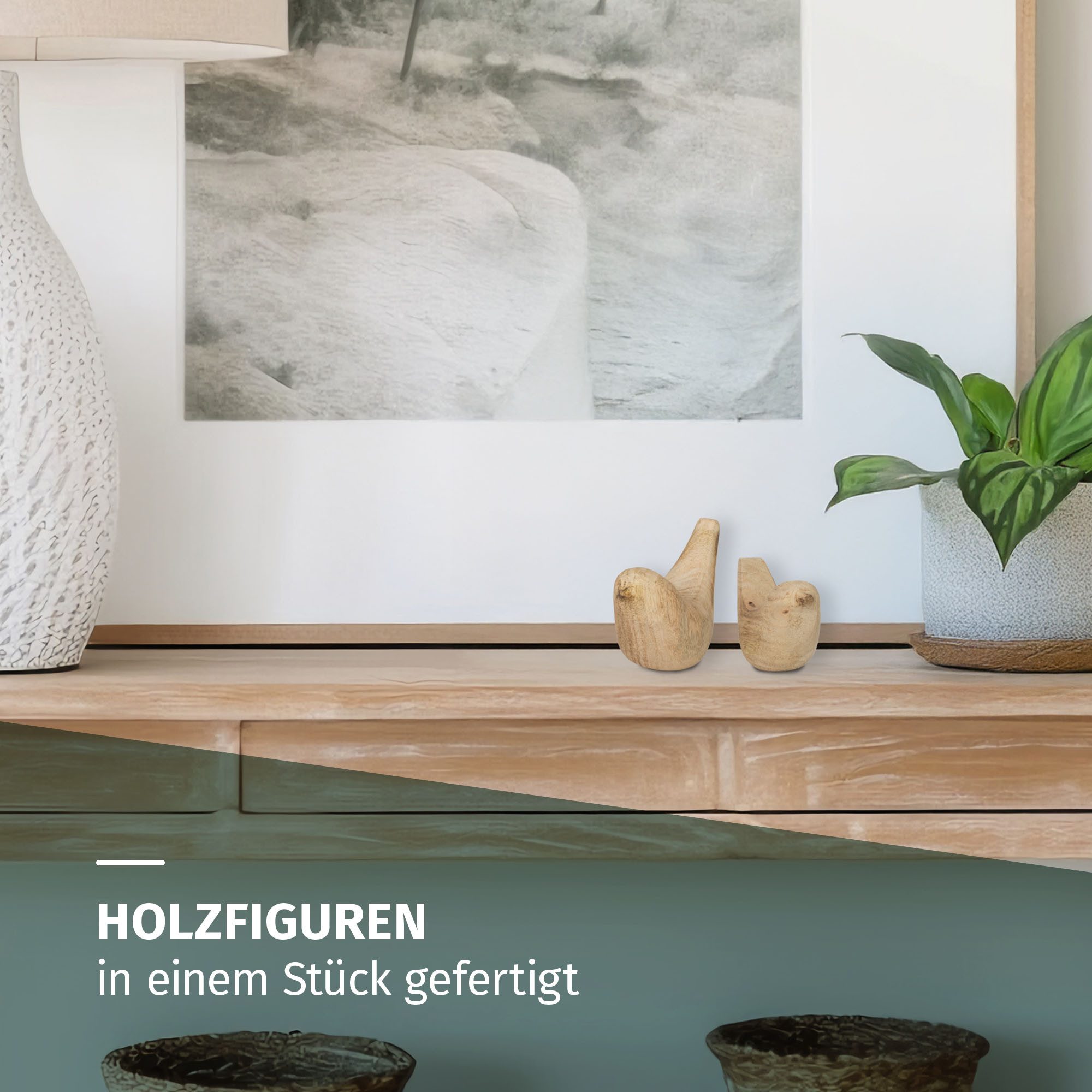 Moritz Skulptur Dekofigur Pure Nature 2er Set Holzvögel aus Mangoholz Skulptur Deko