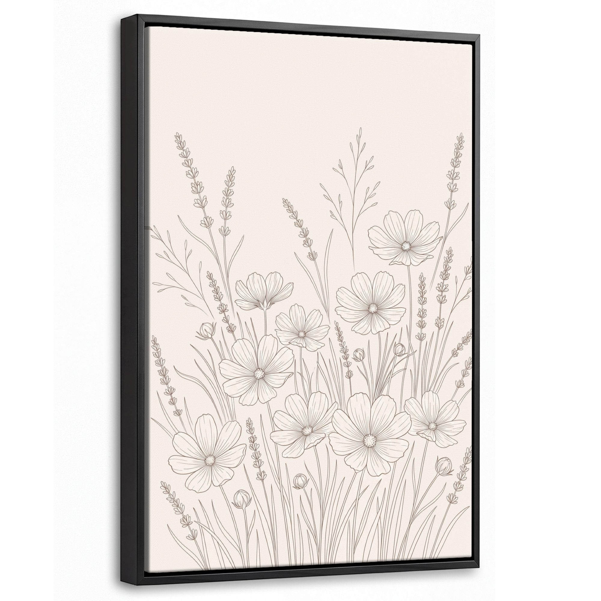 OneMillionCanvasses® Leinwandbild mit Rahmen - Minimalistisch - Modern - Floral - Beige, Fotodruck (1 St), Deko für Wohnzimmer Schlafzimmer Küche 20x30cm