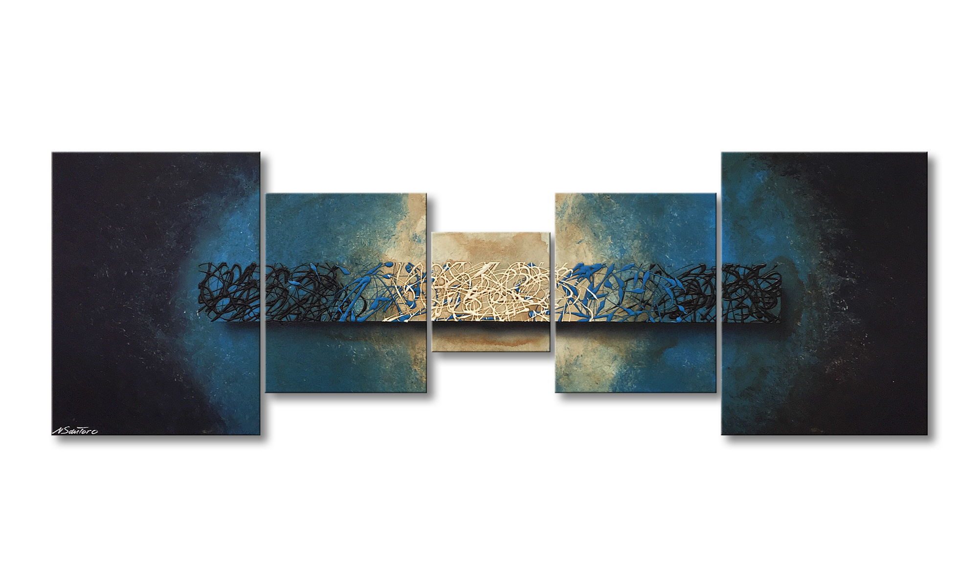 WandbilderXXL XXL-Wandbild Deep Blue Light 210 x 70 cm, Abstraktes Gemälde, handgemaltes Unikat