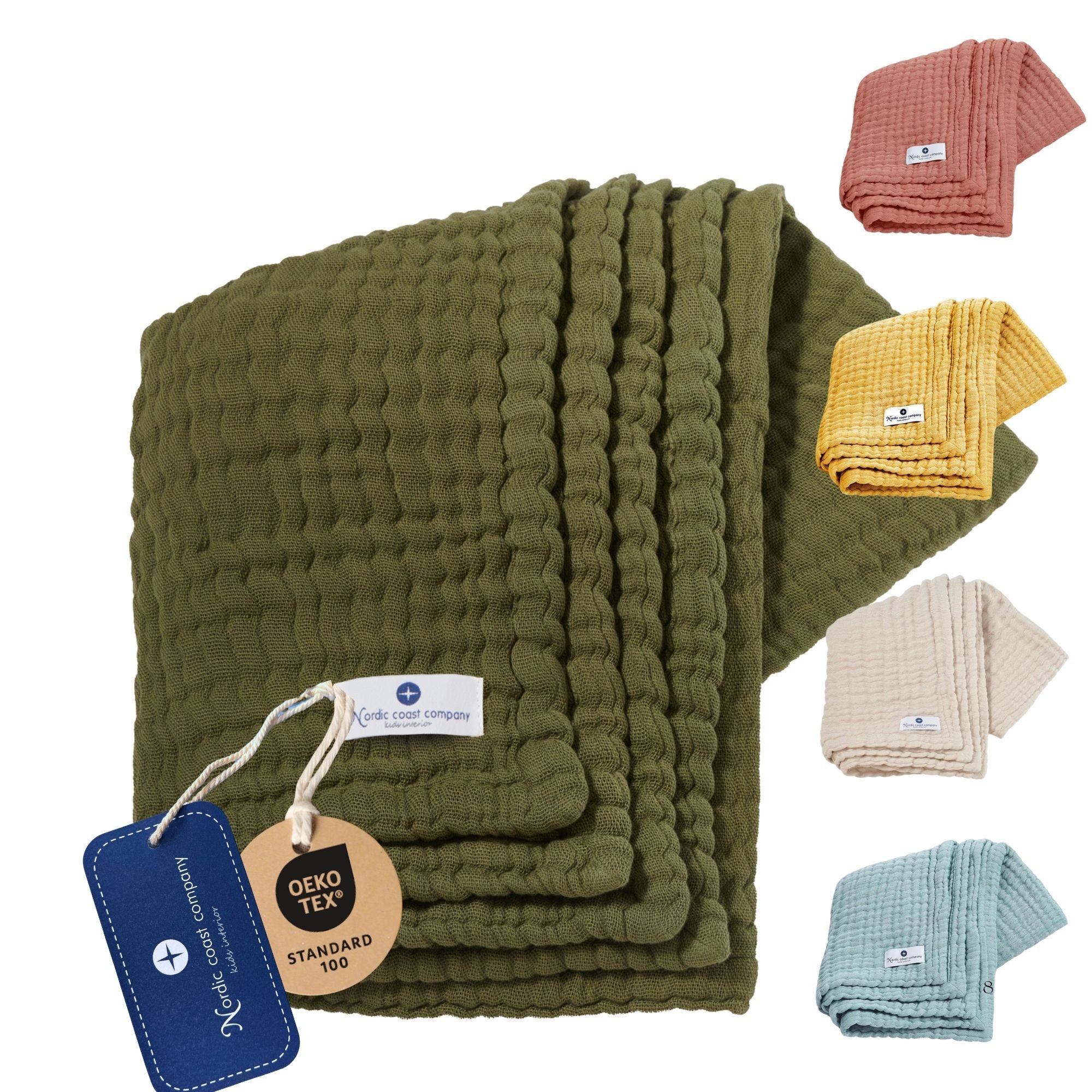 Babydecke Babydecke Musselin Kuscheldecke Puckdecke Baby & Neugeborene, Nordic Coast Company, Musselindecke Oliv Premium Qualität 100% Baumwolle Schadstoff geprüft