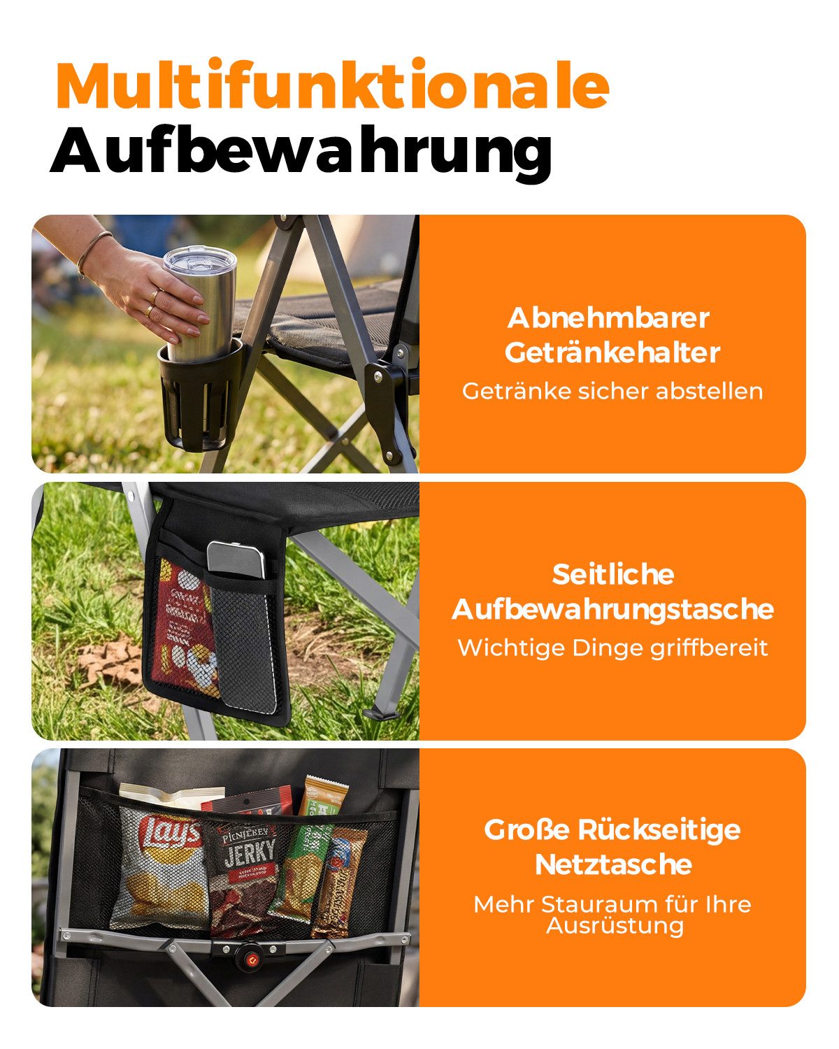 HOMECALL Klappstuhl Campingstuhl Faltbar 3D-Mesh + 600D Oxford Gartenstuhl Hohe Lehne – Bild 5 von 5