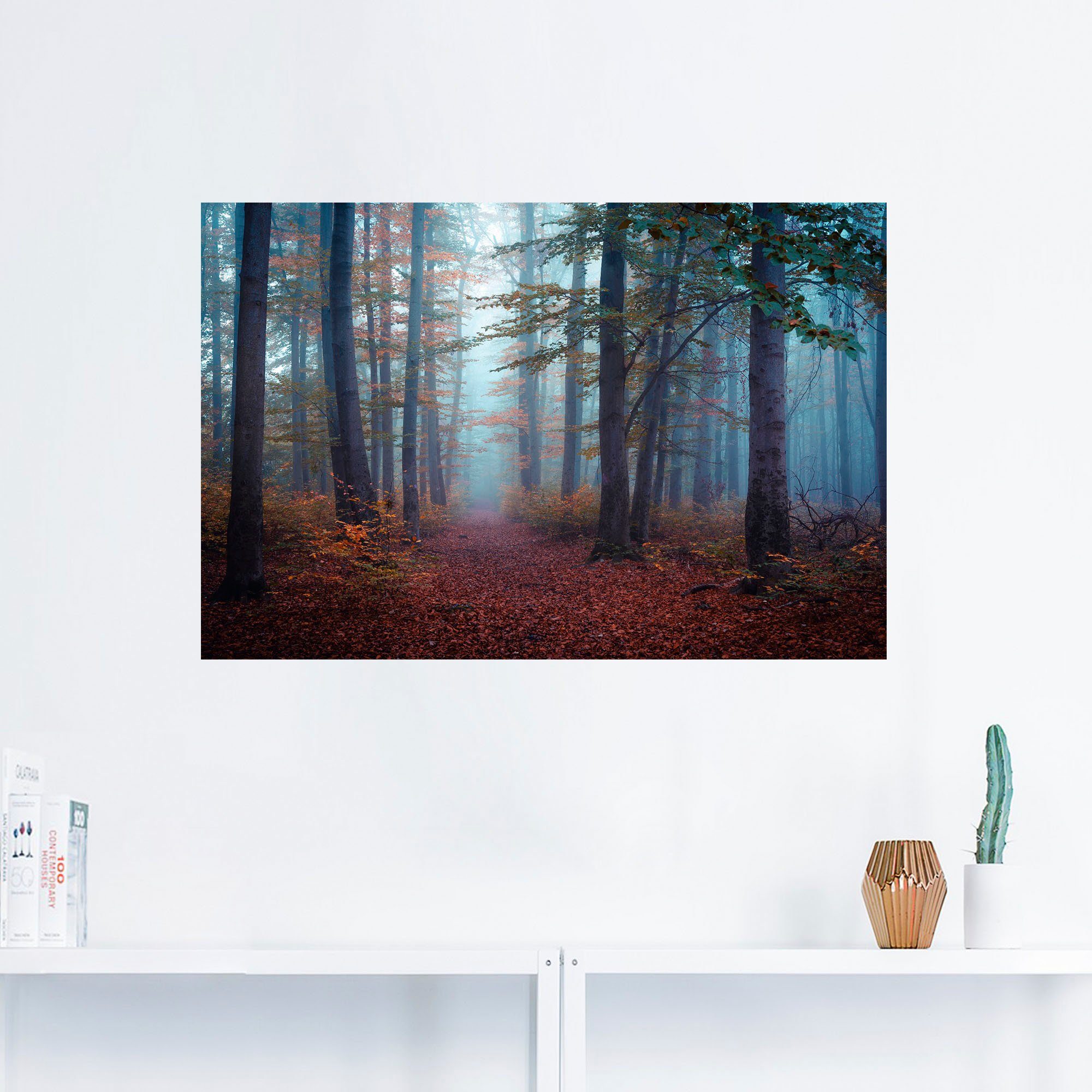 oder Wandbild in (1 St), Größen Poster versch. als Wald Leinwandbild, Waldbilder Artland im Nebel, Alubild, Wandaufkleber
