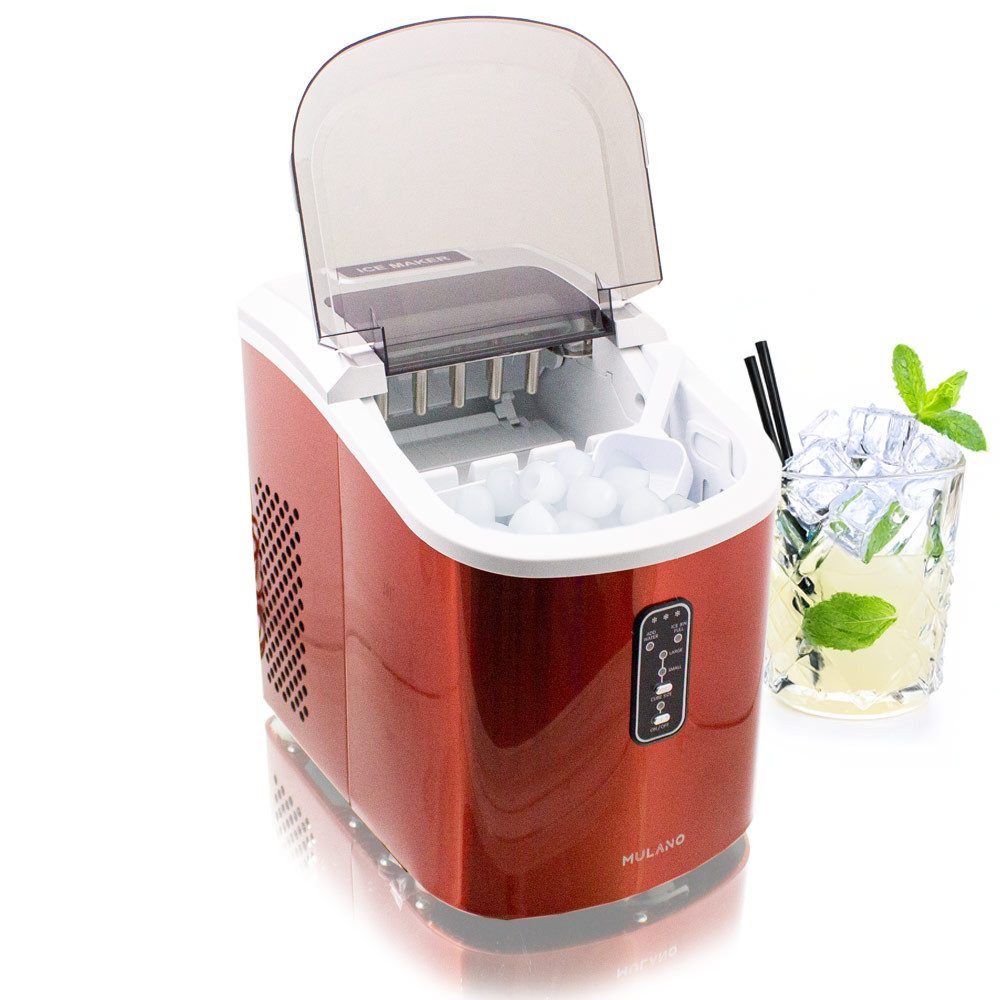 Mulano Elektrischer Eiswürfelbereiter Design Edelstahl Orange, mit transparentem Deckel MS-17120