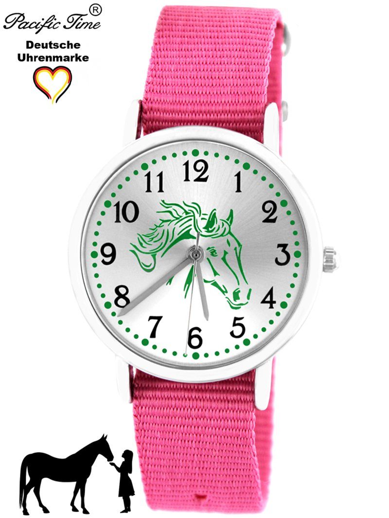 Armbanduhr und Armband Match grün rosa Pferd Gratis Wechselarmband, Quarzuhr Pferd Versand Design grün Mix Pacific Kinder Time -