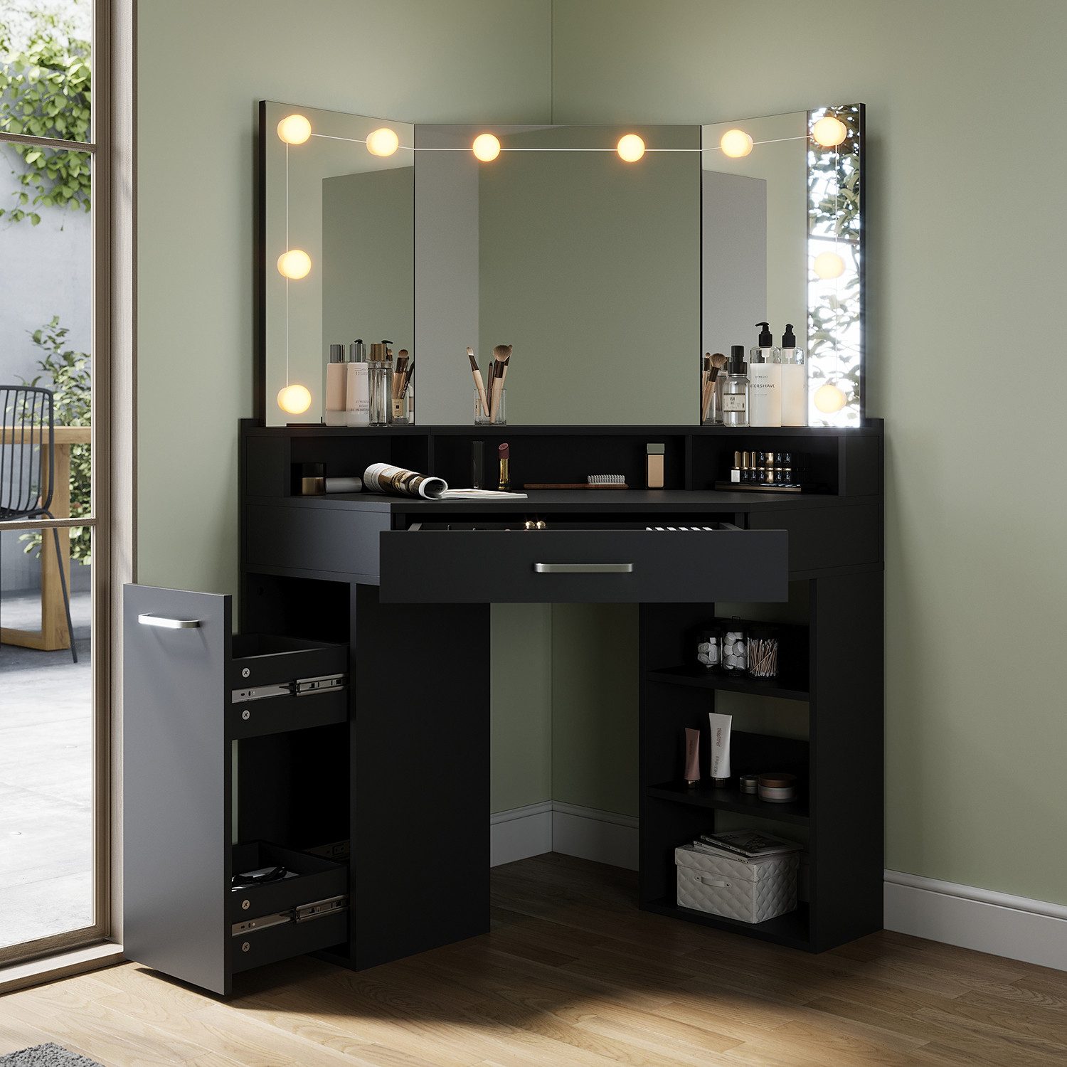 SONNI Schminktisch Schminktisch mit LED-Beleuchtung/ohne LED, Weiß & Schwar günstig online kaufen