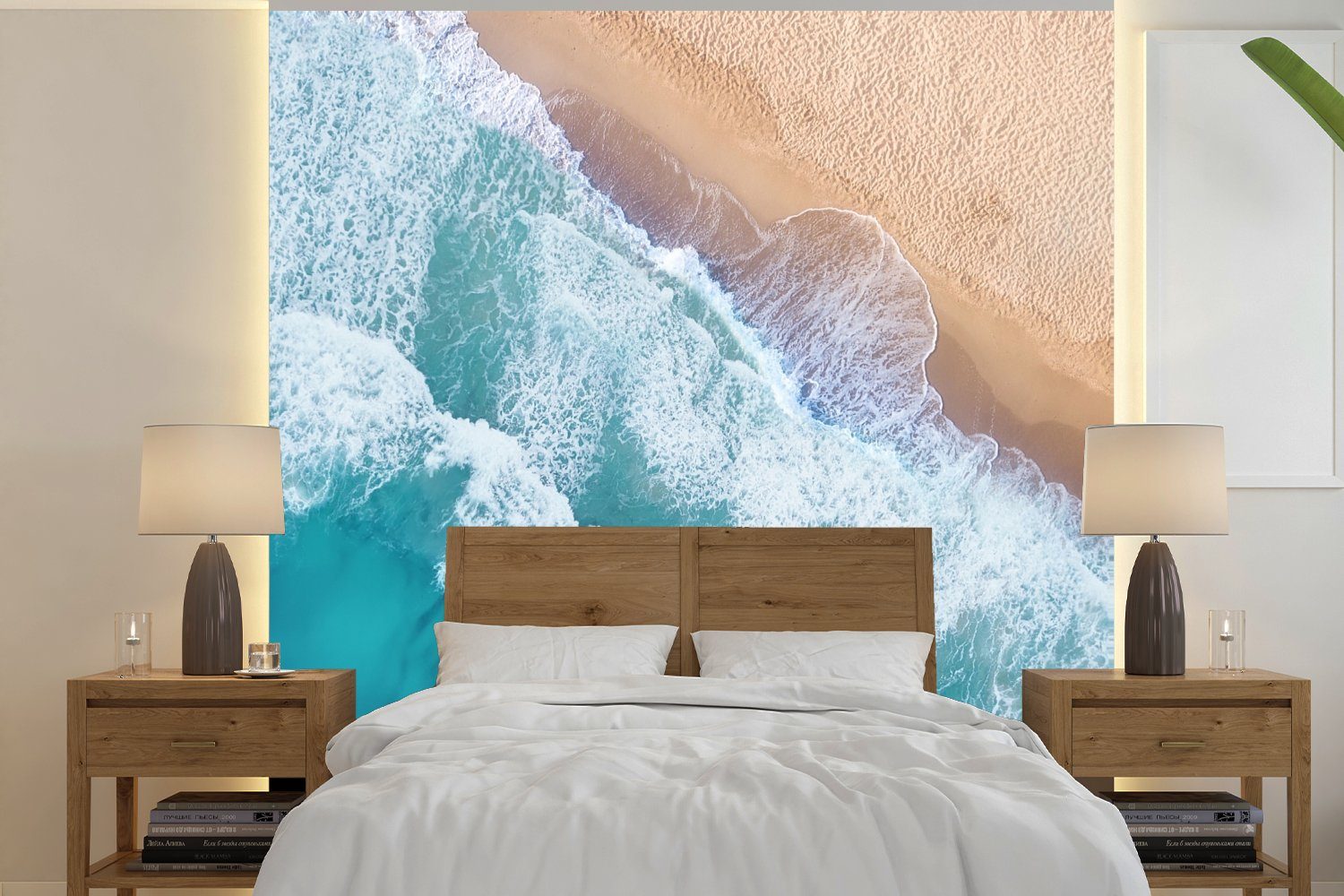 MuchoWow Fototapete Wasser - Meer - Strand - Sommer, Matt, bedruckt, (5 St), Vinyl Tapete für Wohnzimmer oder Schlafzimmer, Wandtapete