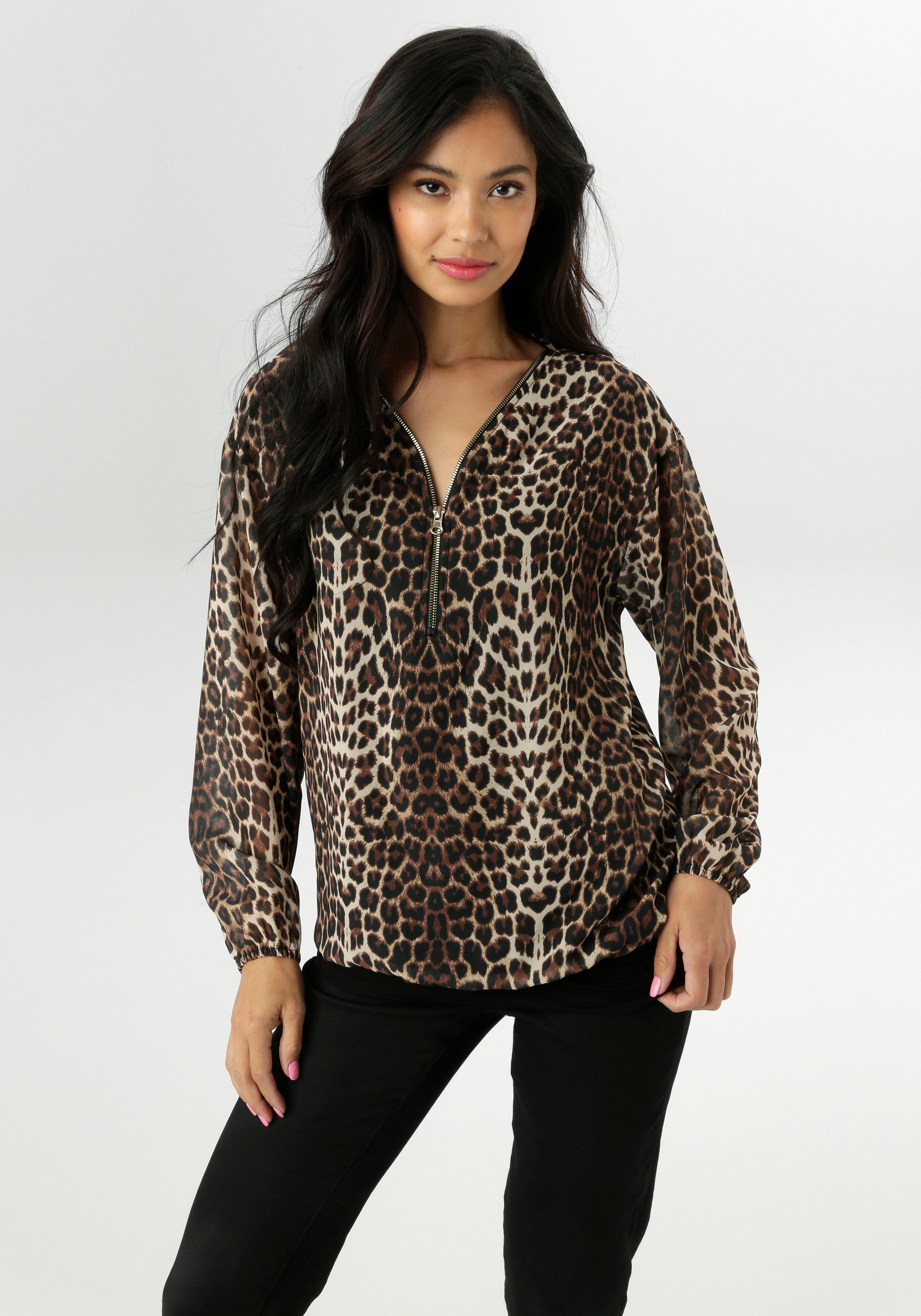 Aniston SELECTED Chiffonbluse mit goldfarbenen Reißverschluss günstig online kaufen