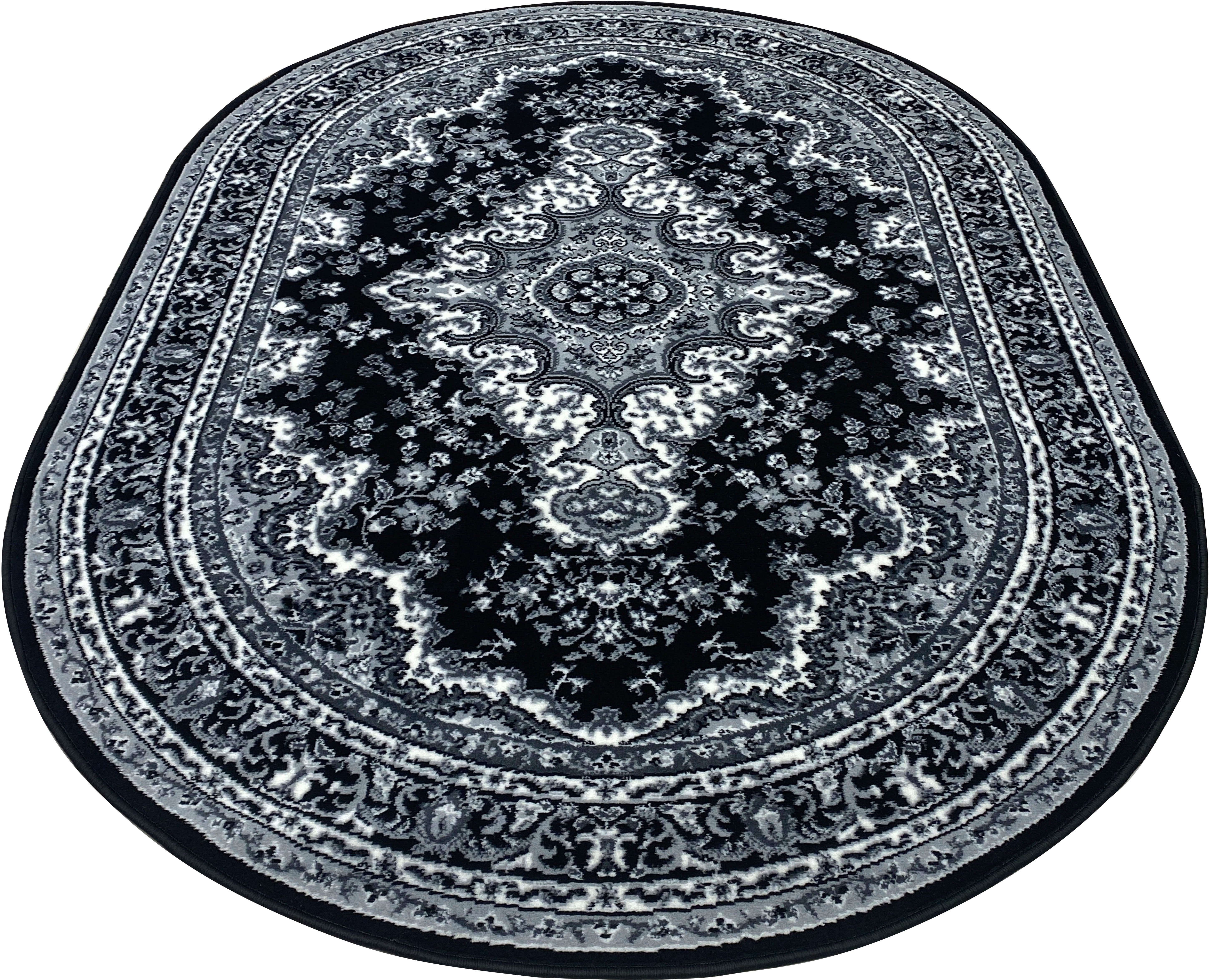 Teppich Oriental, Home affaire, oval, Höhe: 7 mm, Orient-Optik, mit Bordüre, Kurzflor, pflegeleicht, elegant grau