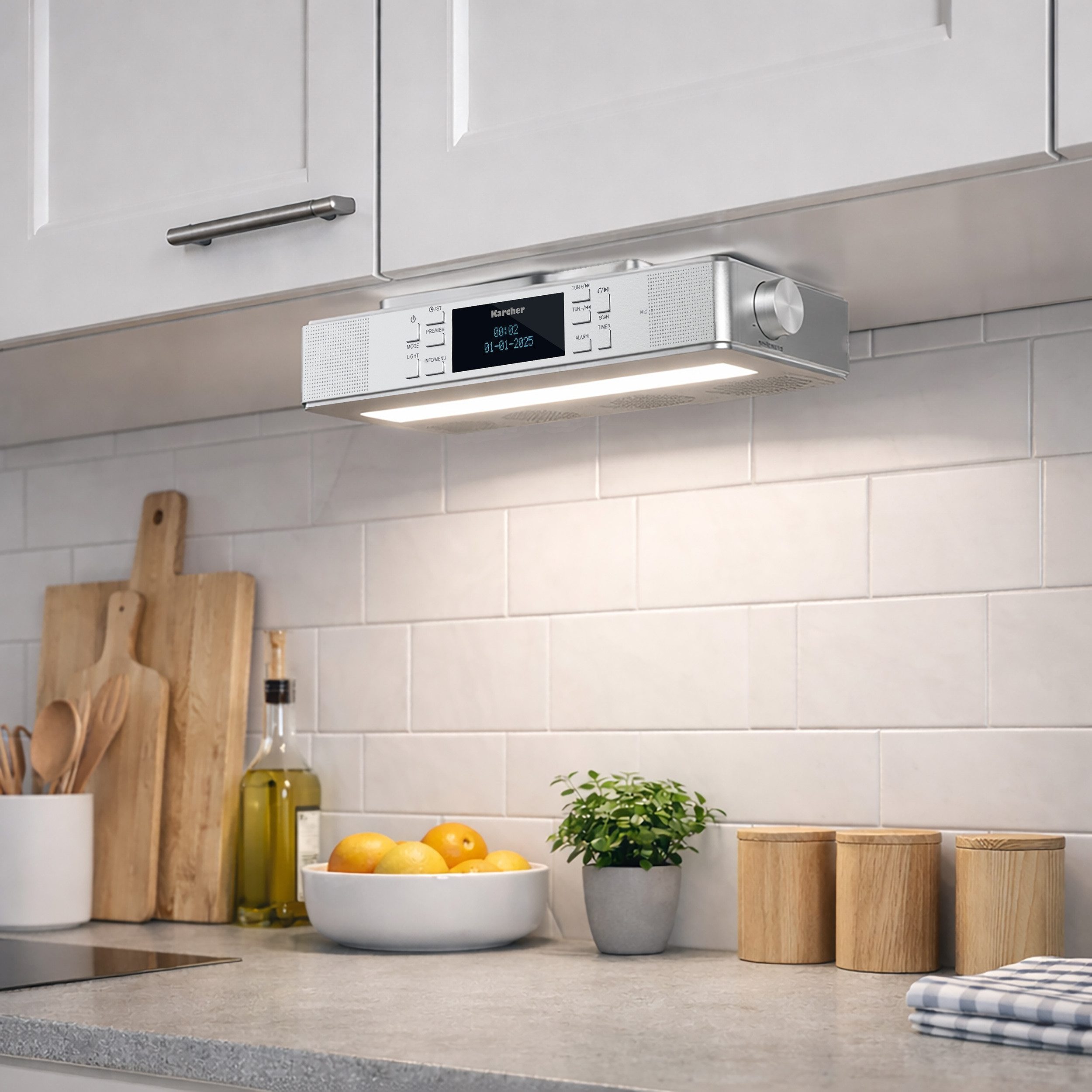 Karcher RA 2038D-S Küchen-Radio (DAB+, UKW (FM), 6 W, Unterbauradio mit DAB+ / UKW-Radio, Bluetooth, Leuchte & Timer)