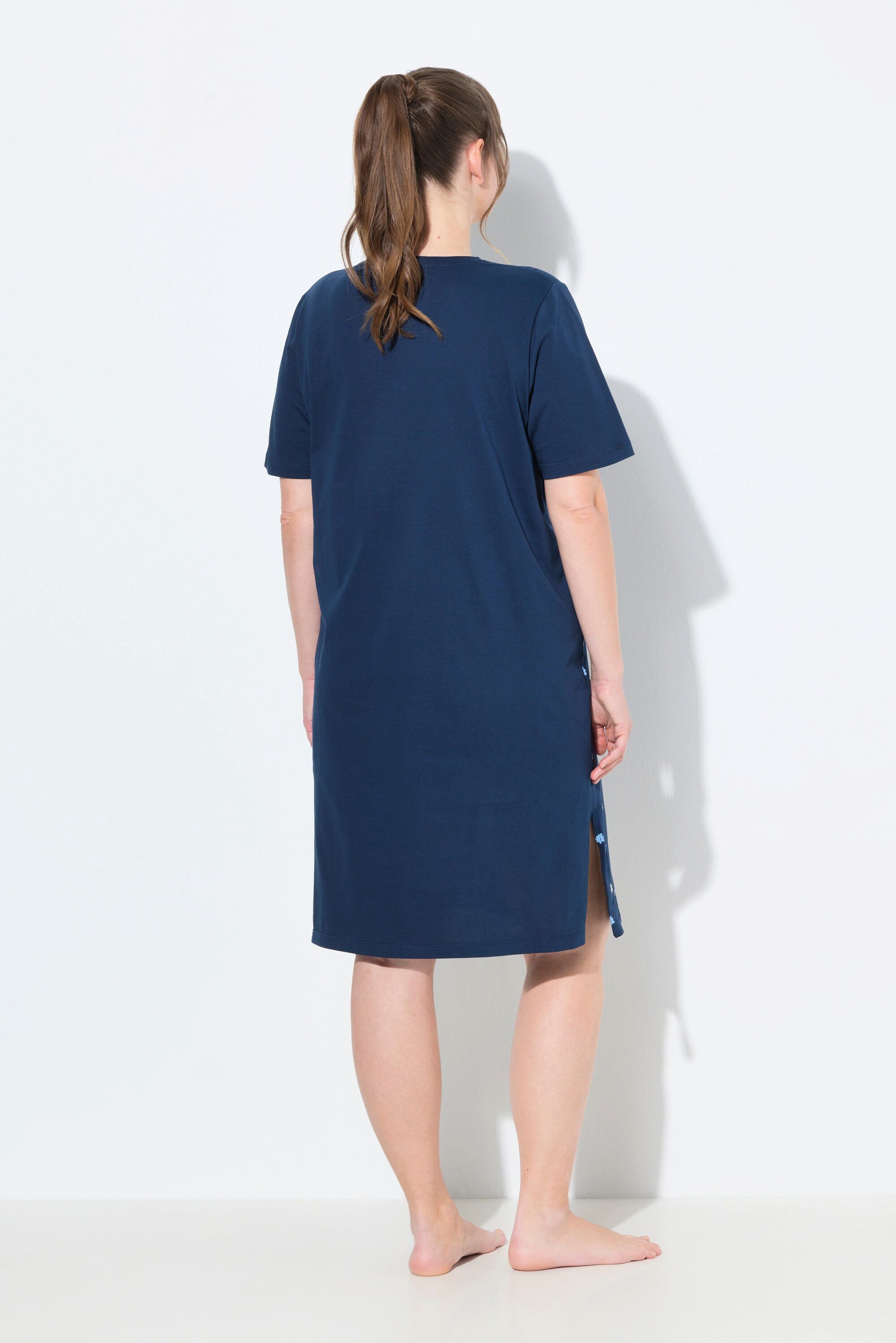 Ulla Popken Bigshirt Bigshirt Blüten Stickerei V-Ausschnitt Halbarm