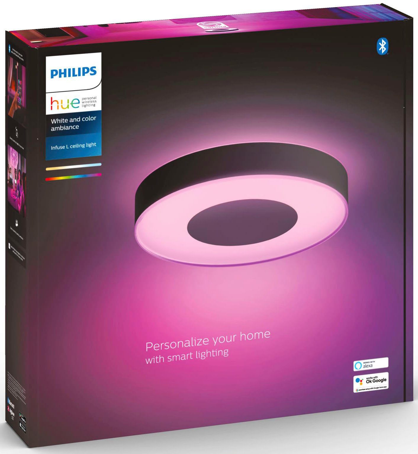 Philips Hue LED Deckenleuchte White & Color Ambiance Infuse Deckenleuchte L, Abschaltautomatik, Bluetooth, CCT - über Fernbedienung, Dimmfunktion, Farbsteuerung, Farbwechsel, Leuchtdauer einstellbar, Memoryfunktion, Nachtlichtfunktion, RGB, Smart Home, Timerfunktion, dimmbar über Fernbedienung, erweiterbar, mehrere Helligkeitsstufen, LED fest integriert, RGB