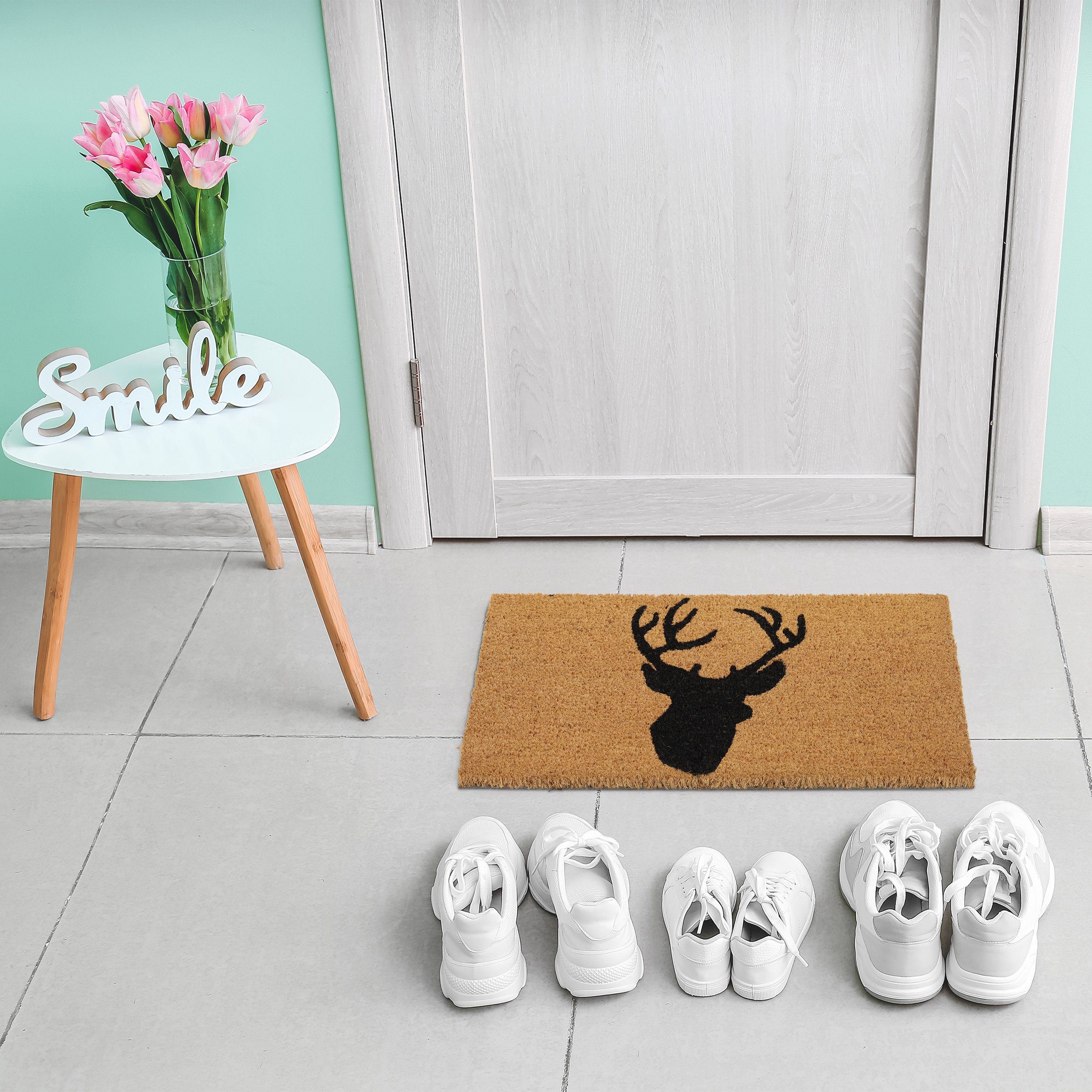 relaxdays Fußmatte Kokos Fußmatte mit Hirsch, Höhe: 15 mm günstig online kaufen