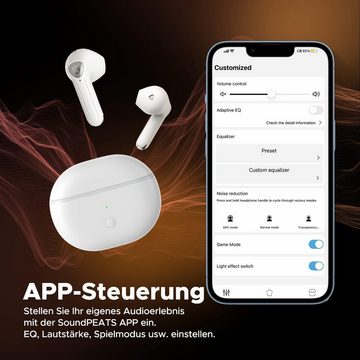 Soundpeats Tastenfunktionen für individuelles Hörerlebnis In-Ear-Kopfhörer (Aktive Geräuschunterdrückung mit Doppelmikrofon reduziert Außengeräusche um 80%. Ergonomisches Design und leichtes Gewicht sorgen für sicheren Halt ohne Druck., Audiogenuss in höchster,Klangeigenschaften und modernen Technologien)