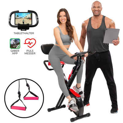 Miweba Sports Heimtrainer Profi Fitnessbike X-Bike "MX100" klappbar Cardio Heimtrainer Trimmrad (Fitnessgerät, Sportgerät, Fitnessfahrrad, Fitnessgeräte für zuhause, Trainingsgerät, 3 kg Schwungrad, 1-tlg., Tablethalterung, App, Handpulssensoren, Komfortsitz, LCD Display), Indoor Cycle faltbar Fitnessfahrrad Fahrradtrainer Indoor cycling