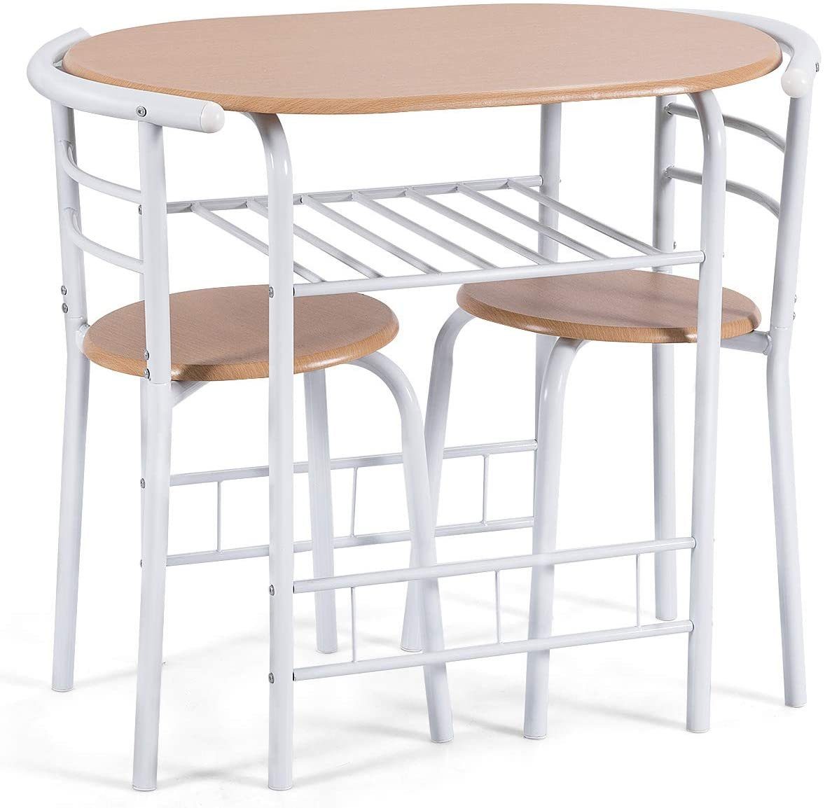 COSTWAY Sitzgruppe mit (3-tlg), Küchenbar, 2 Stühlen natur 3tlg