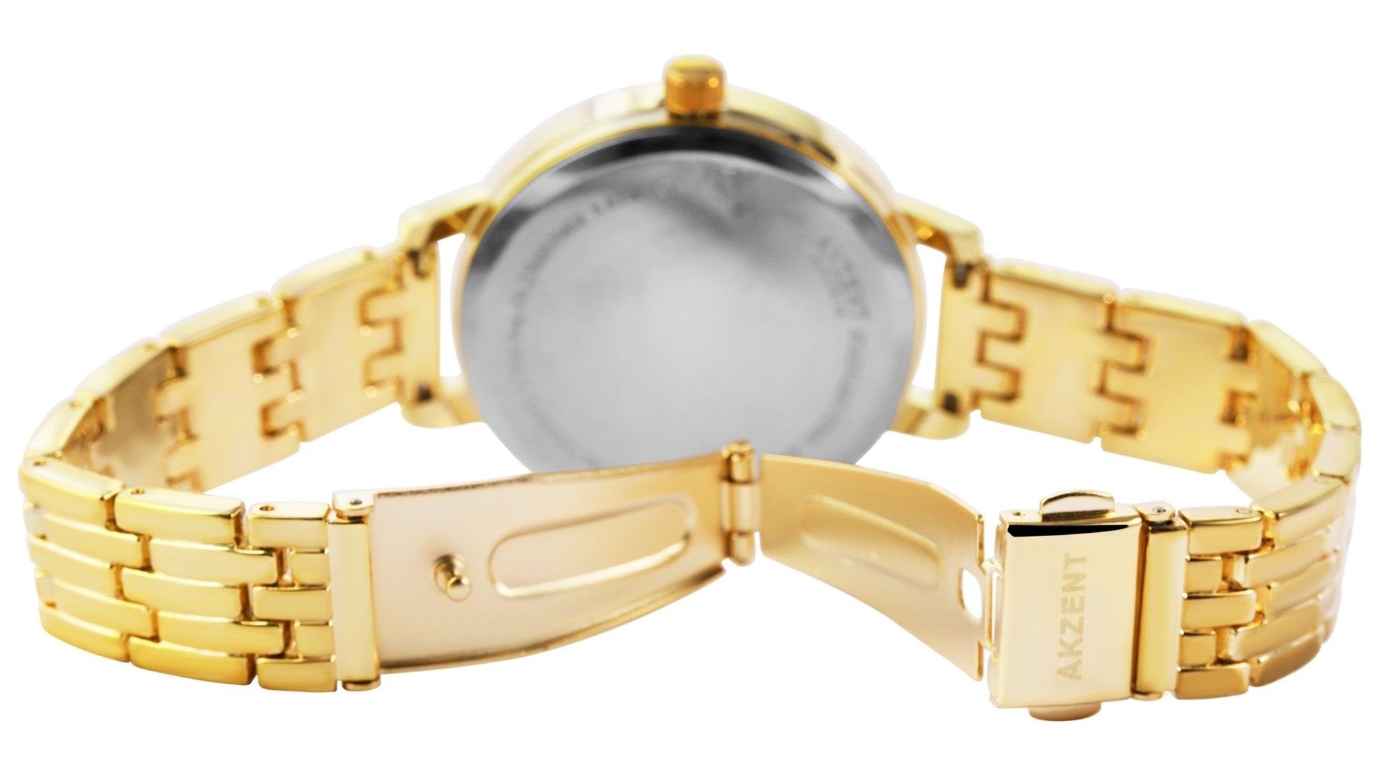 AKZENT Quarzuhr Warda Damen Armbanduhr Gliederband mit aus Metall goldfarbig