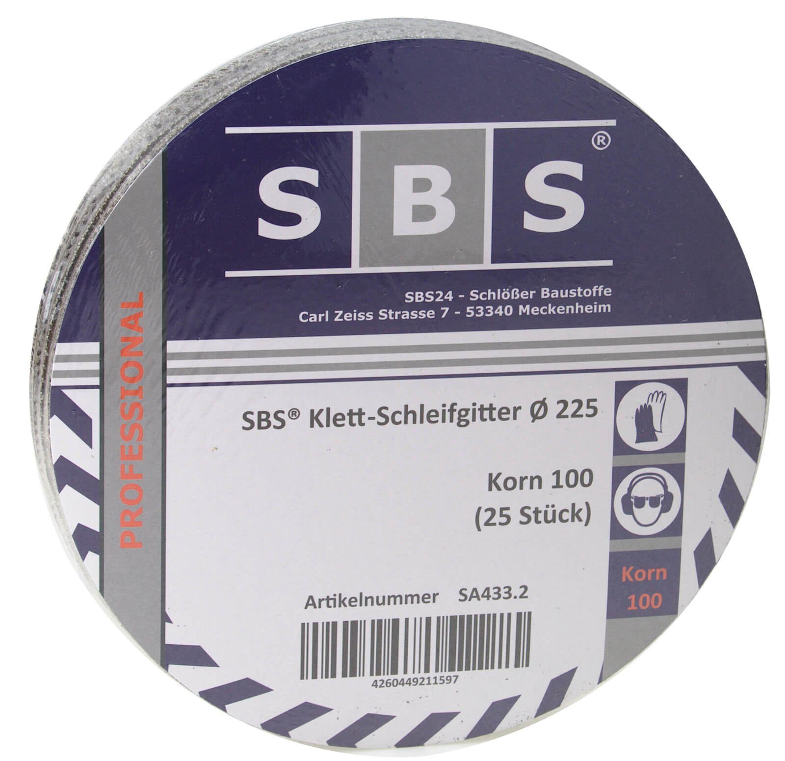 SBS Schlößer Baustoffe Schleifscheibe Schleifgitter 225mm 25er Pack - Korn: 100