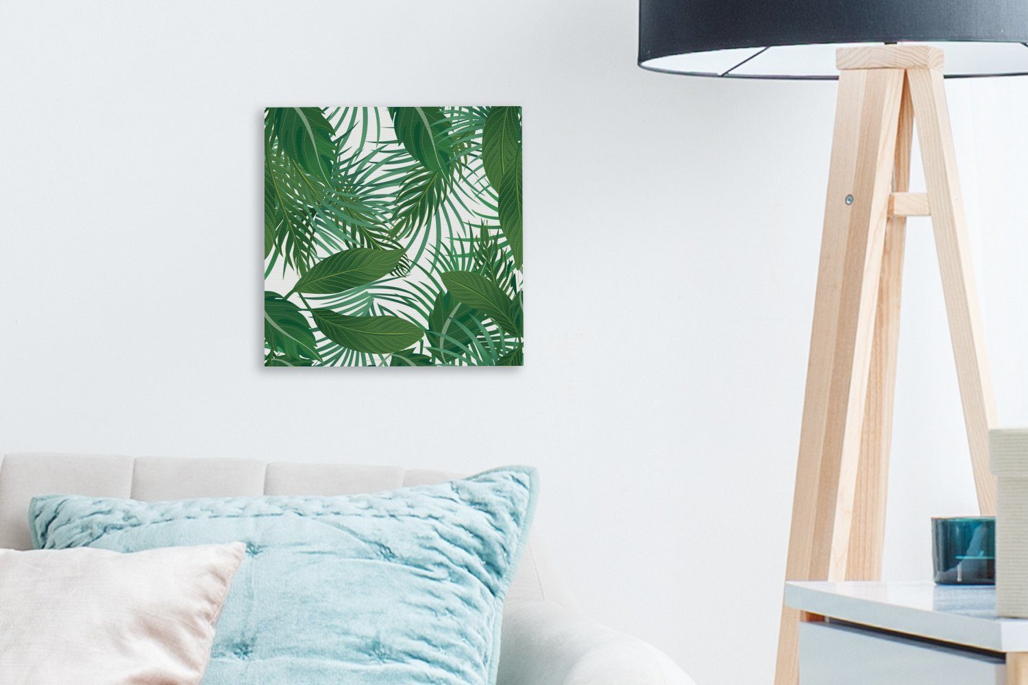 OneMillionCanvasses® Leinwandbild Blätter - Schlafzimmer Leinwand - Bilder Wohnzimmer für St), Muster Tropisch, (1