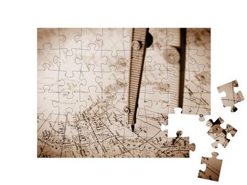 puzzleYOU Puzzle Alte Landkarte mit Navigationskreis und Zirkel, 48 Puzzleteile, puzzleYOU-Kollektionen Historische Bilder