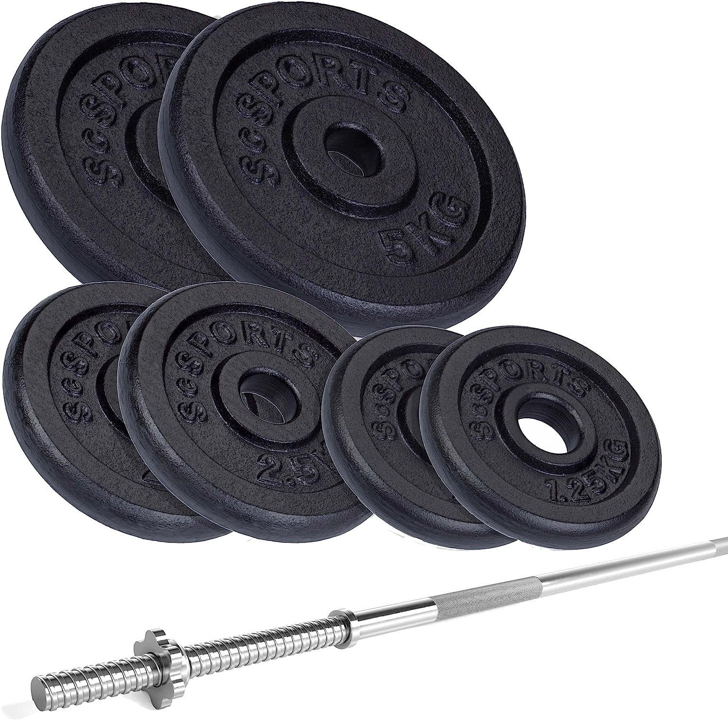 ScSPORTS® Langhantel Set 35kg Gewichte Gusseisen 120cm Hantelstange Hantelset