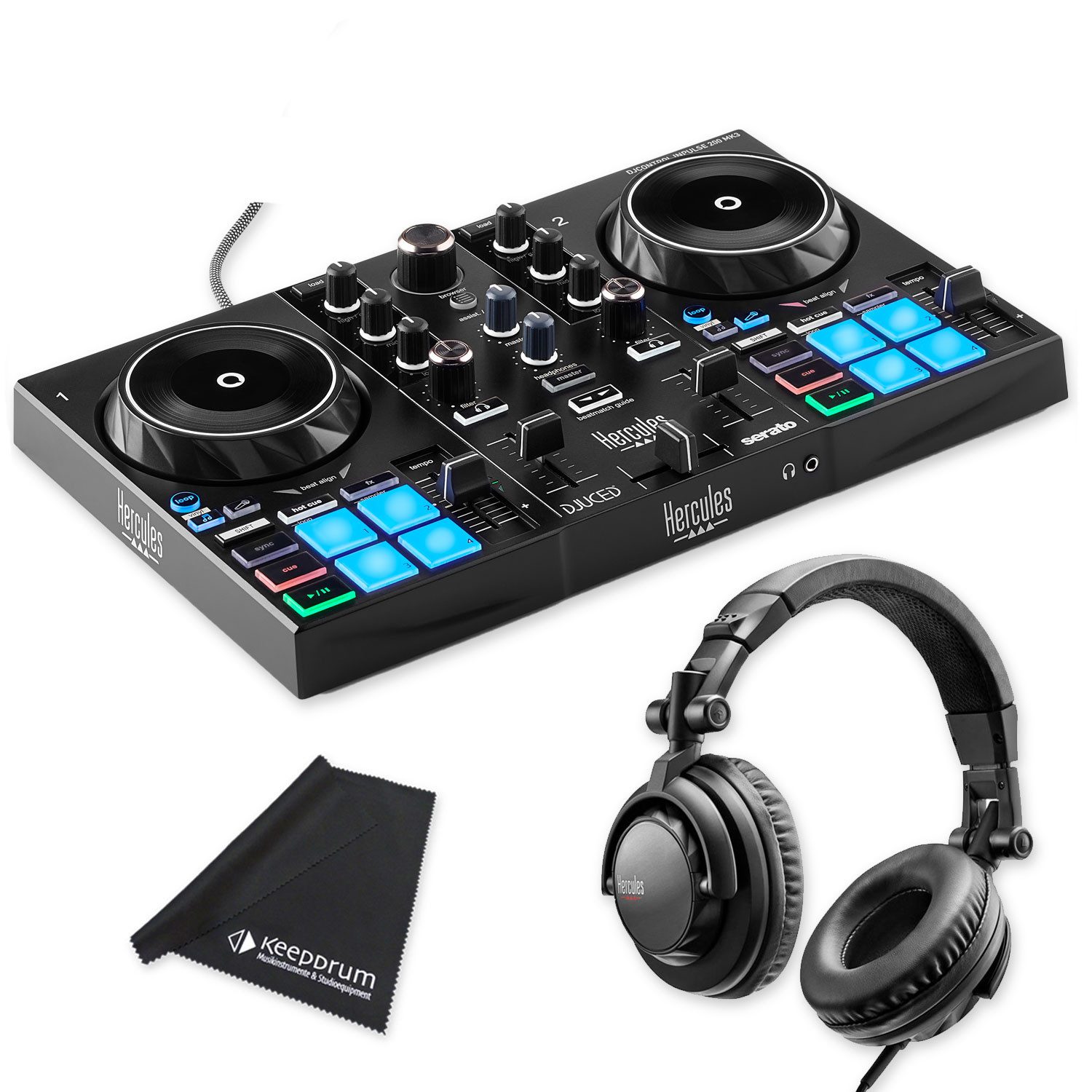 HERCULES DJ Controller Hercules DJ Control Inpulse 200 MK3 DJ-Controller mit DJ45 Kopfhörer, (Vorteils-Set mit DJ45 Kopfhörer, 1-tlg), Vorteils-Set mit DJ45 Kopfhörer
