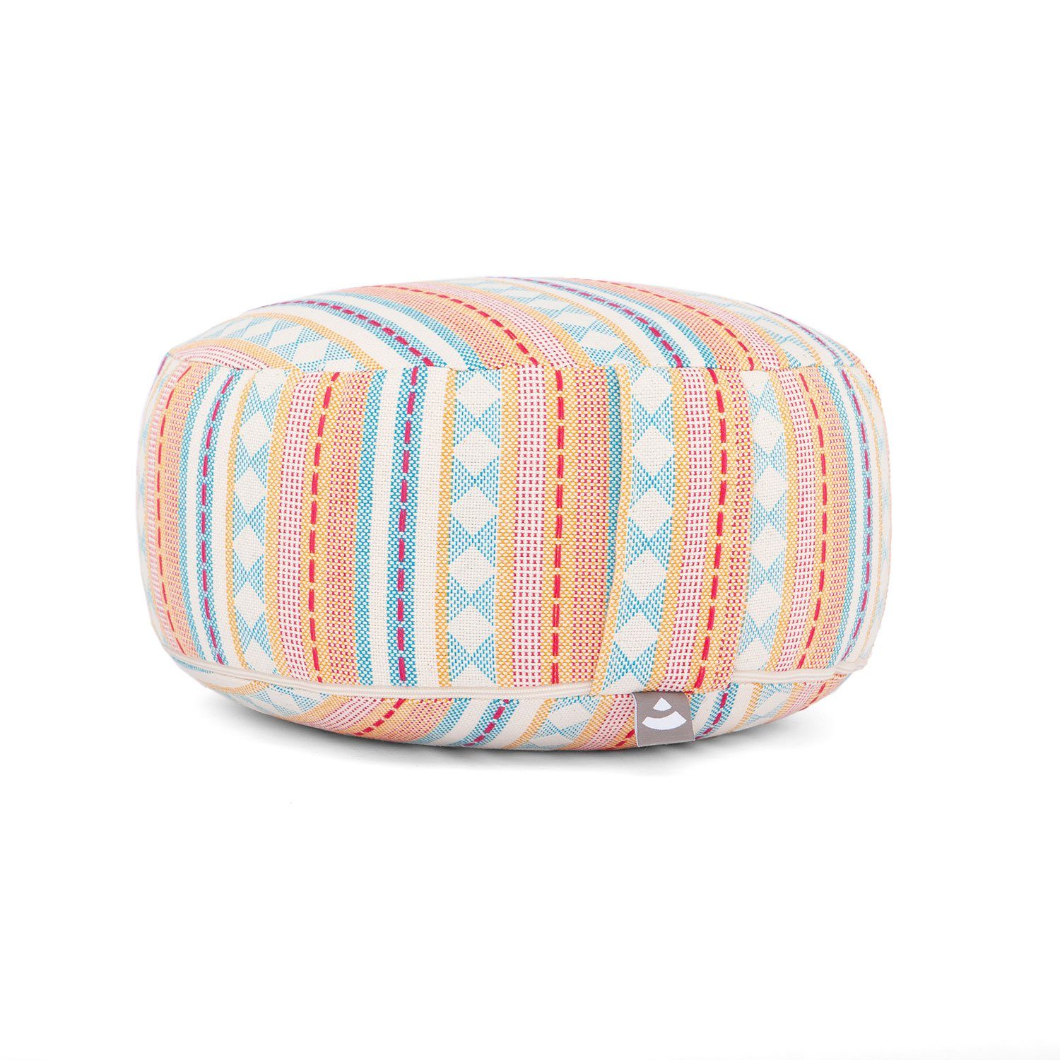 bodhi Meditationskissen Meditationskissen RONDO, ETHNO Collection, Jacquard-Webstoff, apricot-hellblau gemustert