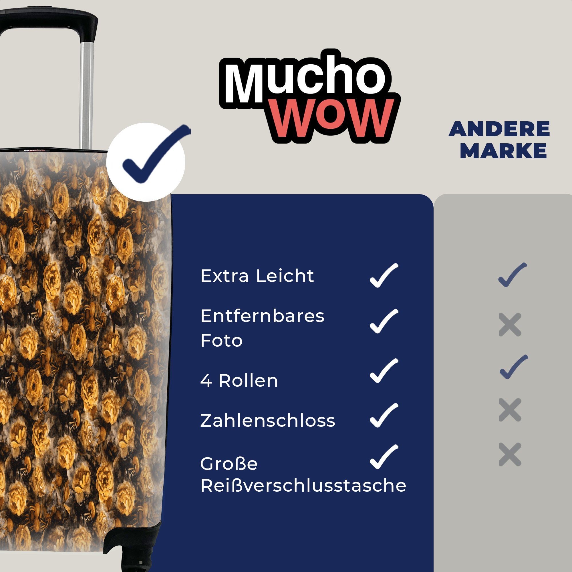 MuchoWow Handgepäckkoffer für Handgepäck Ferien, 4 - Gelb - Blumen Trolley, mit rollen, Reisetasche Collage, Rollen, Reisekoffer