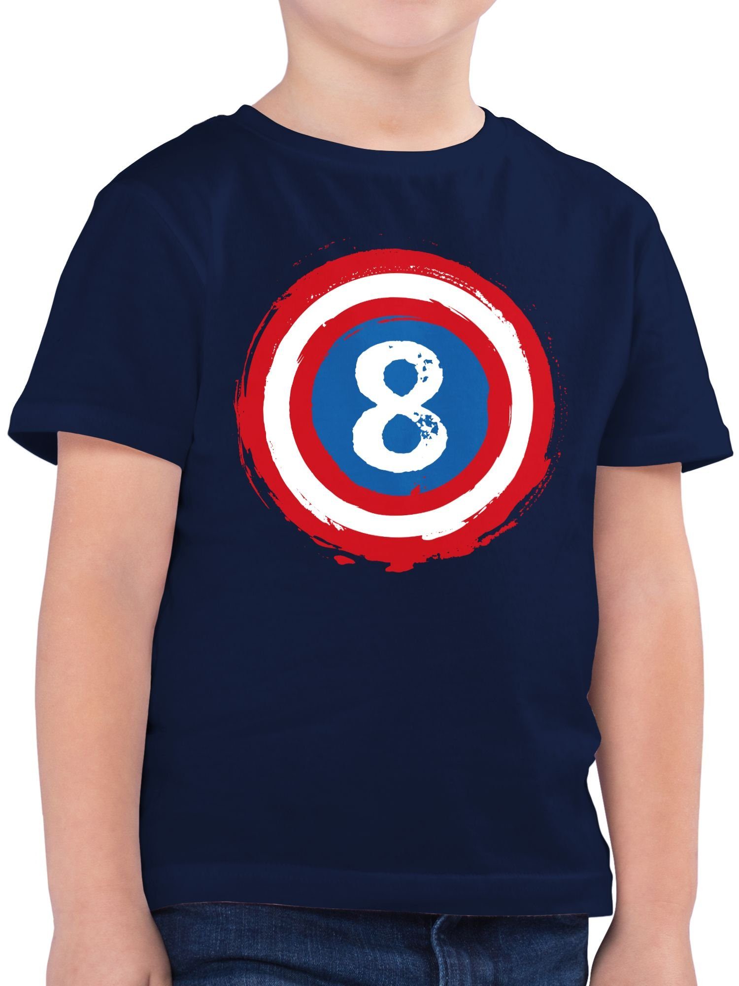 Shirtracer T-Shirt Superhelden Schild Acht 8. Geburtstag 1 Dunkelblau