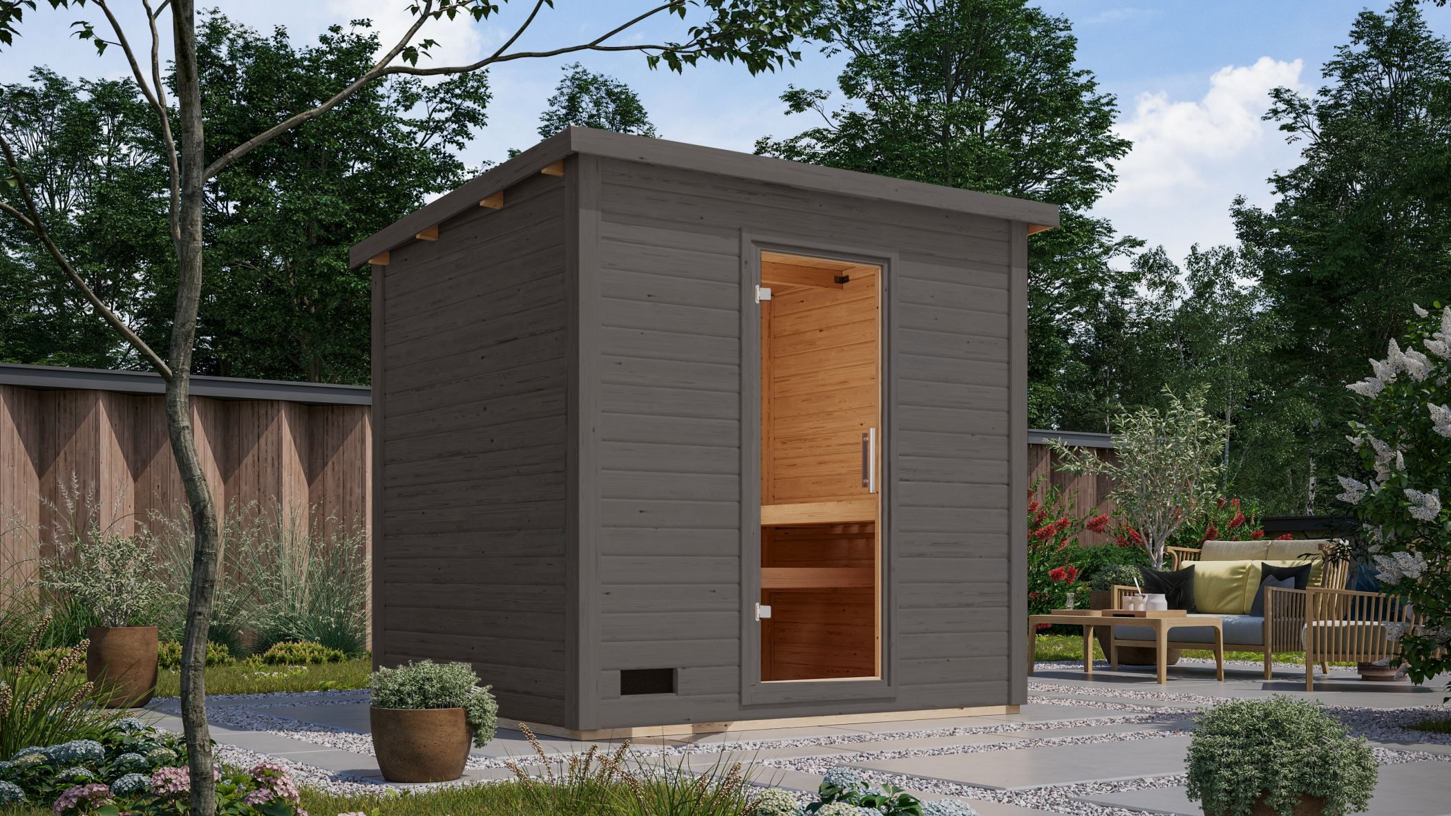 CHILLROI Saunahaus Außensauna Kaapi Gartensauna, Außensauna, 38 mm, nordische Fichte