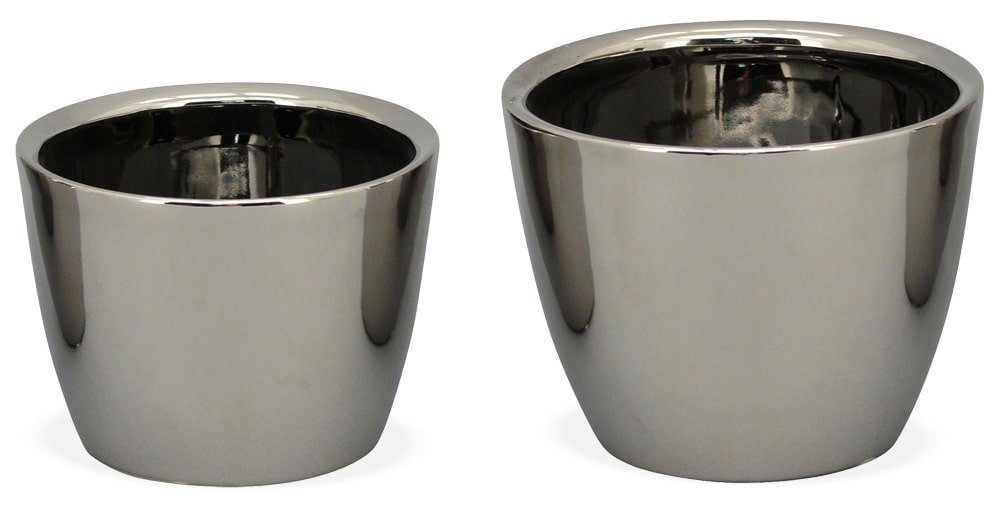 matches21 HOME & HOBBY Blumentopf Blumentöpfe 2er-Set sort silber Glanz run günstig online kaufen