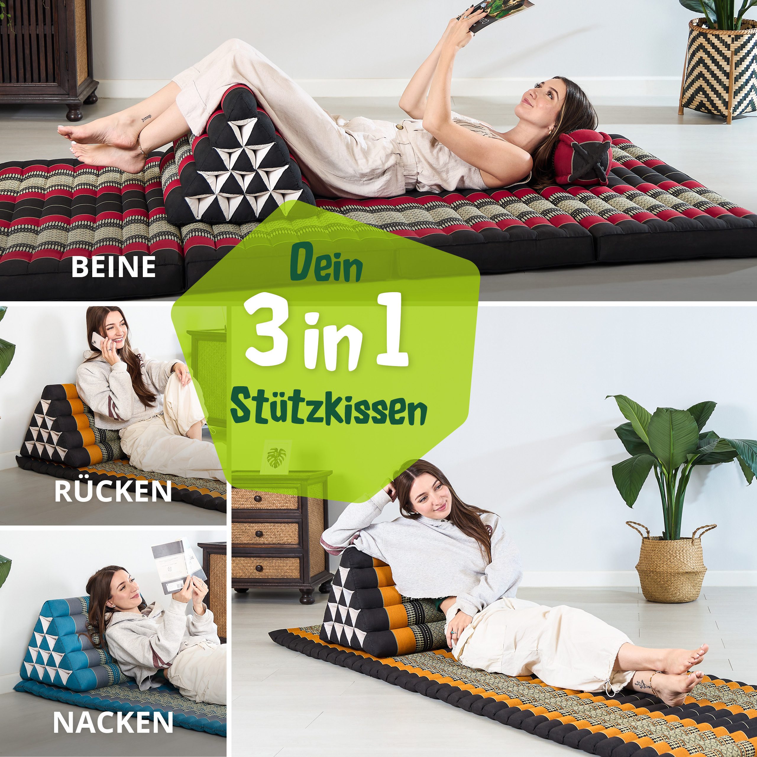 livasia Keilkissen Dreieckskissen hoch (Classic) - 38x55x35cm, Kapok, vegan, handgefertigt