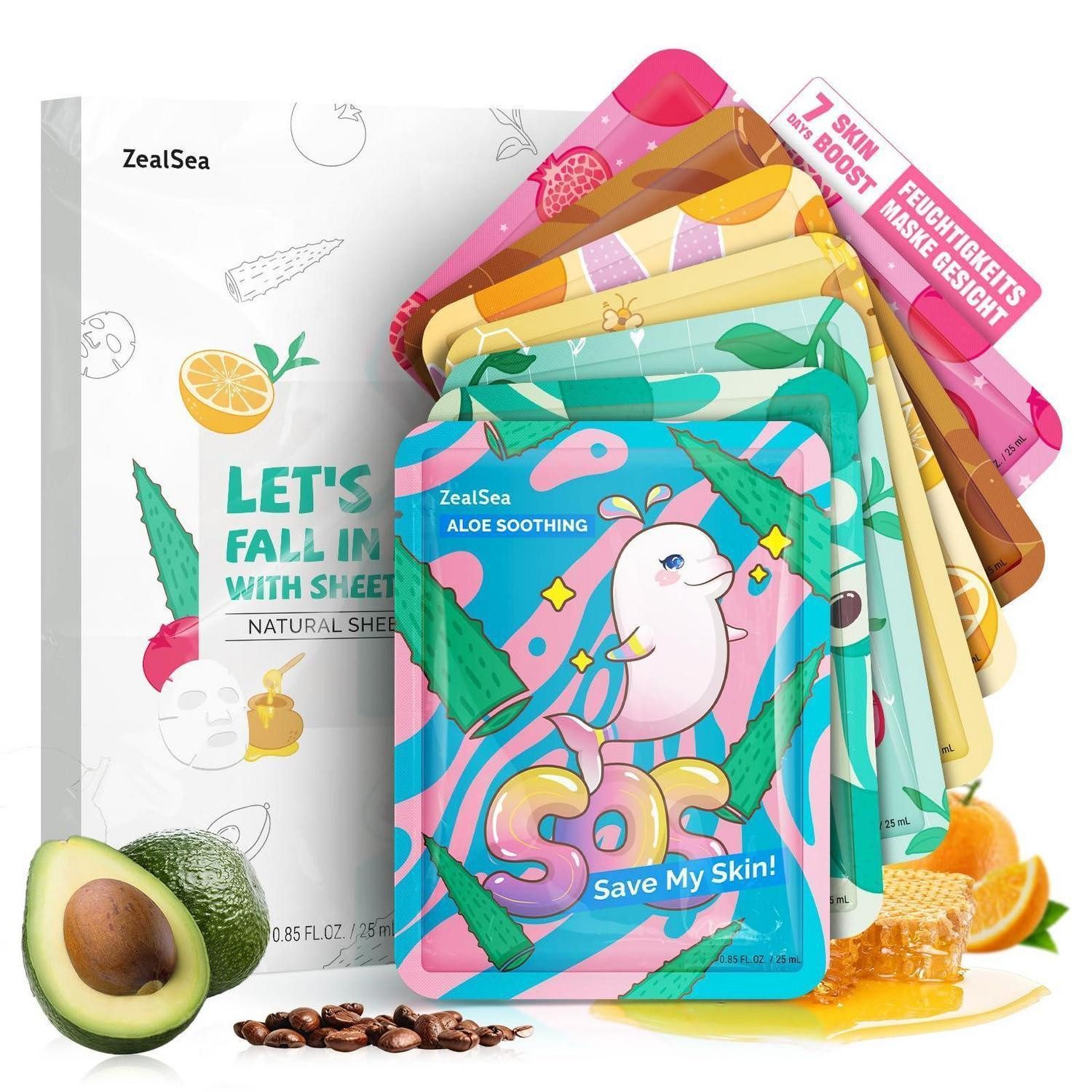 LuxusKollektion Gesichtsmasken-Set Tuchmasken 7-Tage-Self-Care-Set Feuchtigkeit Glow