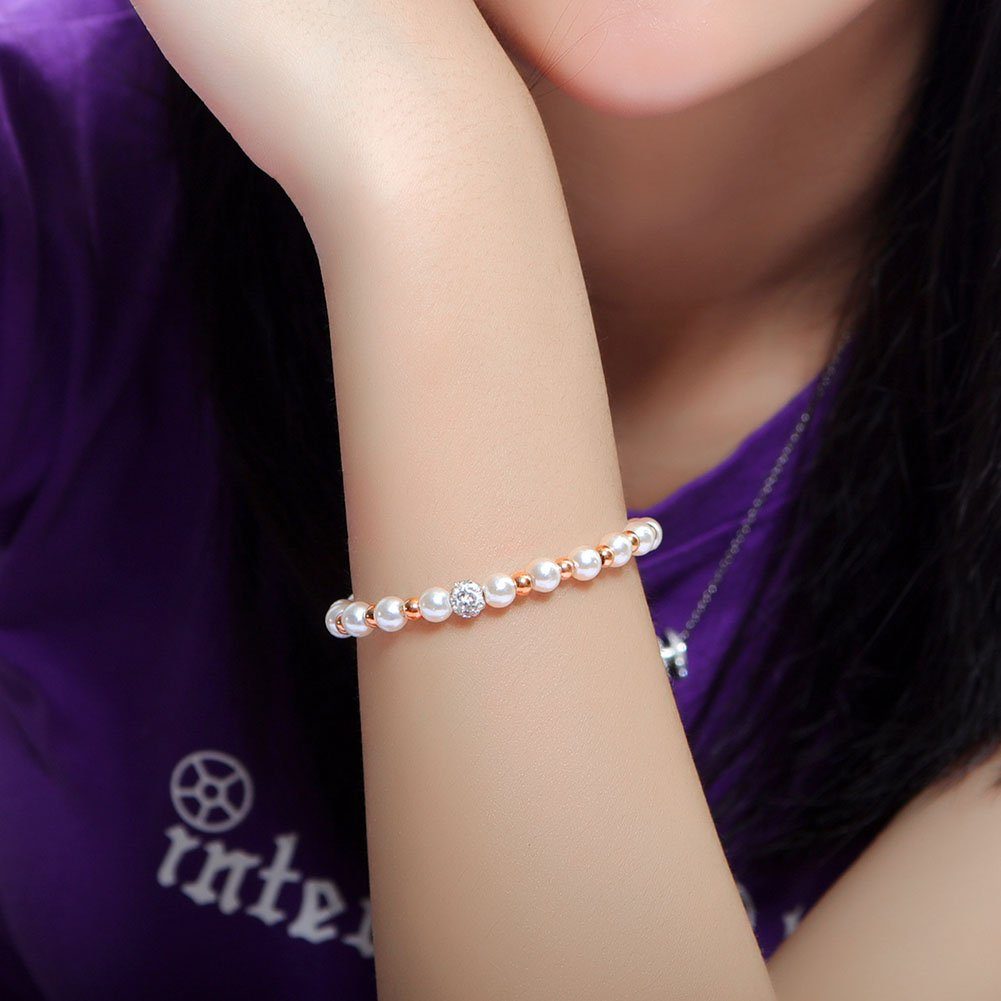 Armband Perlen,für Silber GLAMO Geschenk Synthetische Damen Mädchen Armband Damen