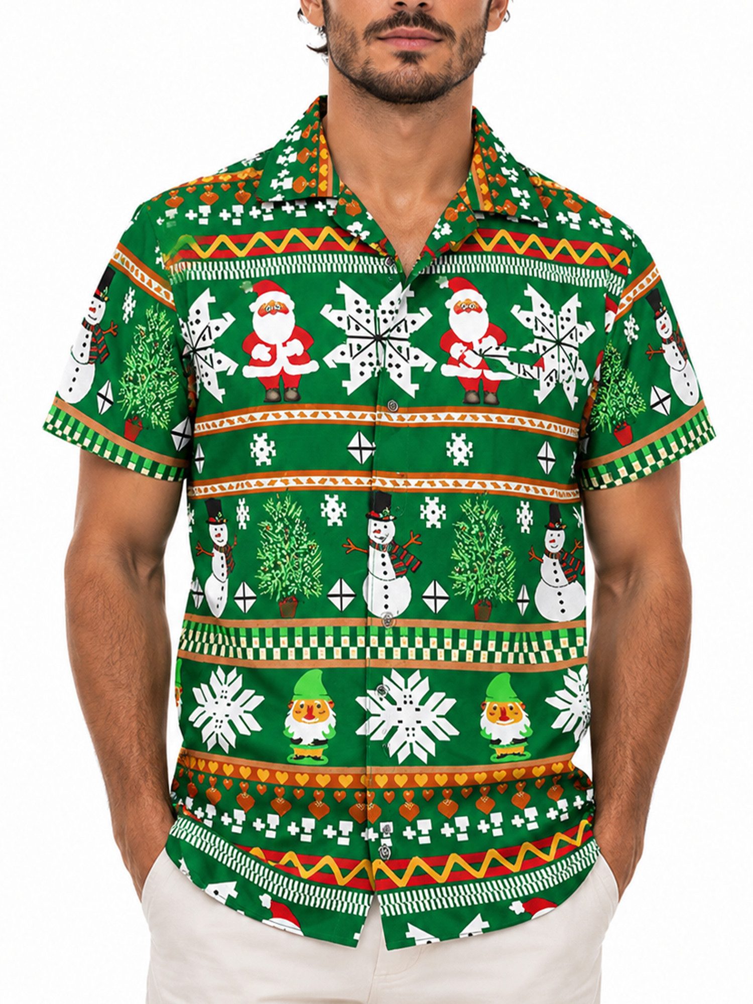 King Kameha Hawaiihemd "Christmas Rows" Funky Hawaii-Hemd Kurzarm Front-Tasche Unisex – Bild 3 von 5