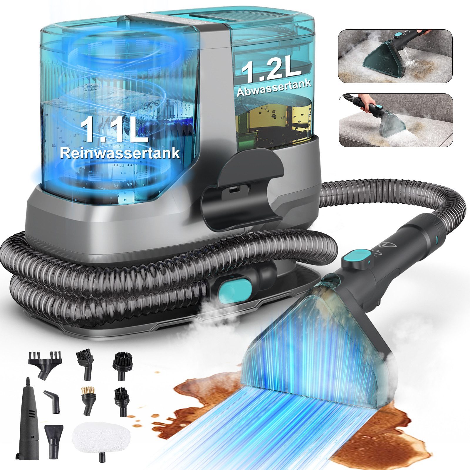 INSE Teppichreinigungsgerät Waschsauger 25000Pa 4-in-1 Teppichreiniger, 1800W Nasssauger, 1800 W, Polsterreiniger Gerät, Heizfunktion, Sterilisationsfunktion, mit LED-Anzeige, Sprachansagen, für Sofas,Teppiche,Auto,Matratze