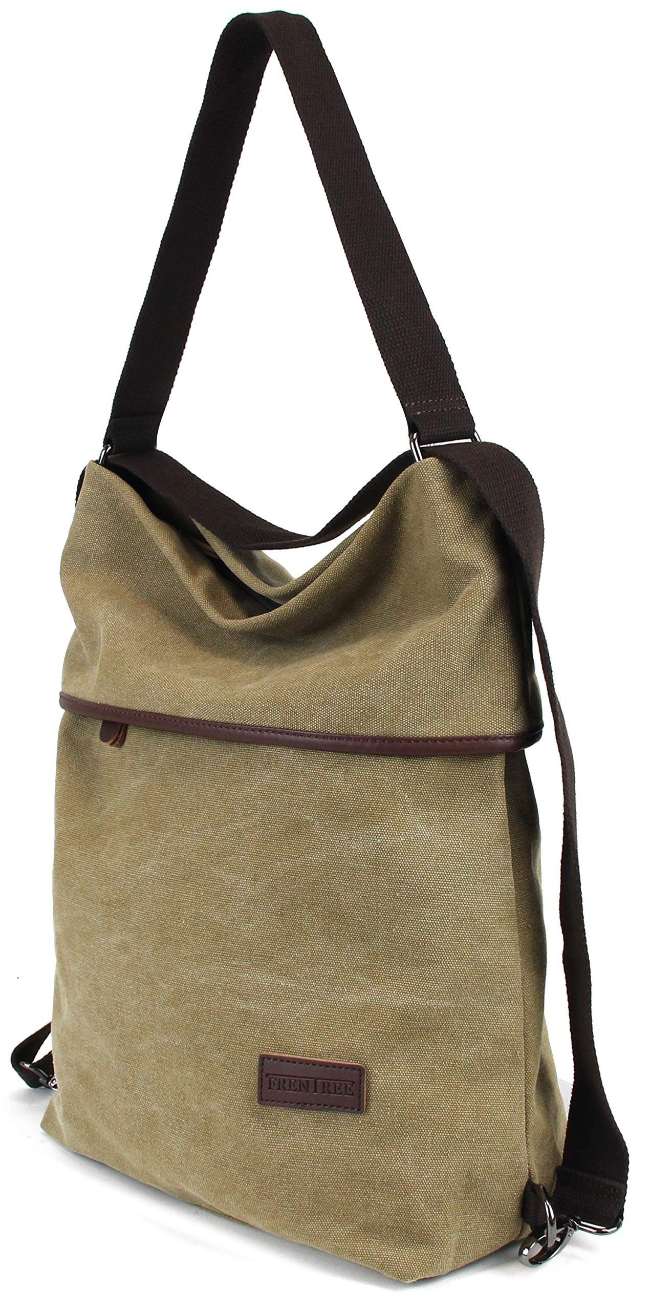 Frentree Schultertasche Canvas Damen Umhängetasche 3in1 Rucksack Handtasche, Anti Diebstahl, Vintage Hobo Tasche Schultertasche für Alltag Büro Schule Einkauf