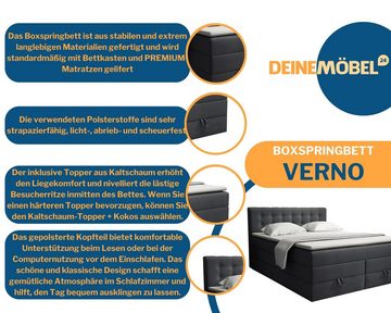 Deine Möbel 24 Boxspringbett VERNO Echtes Boxspringbett Polsterbett Komplettbett inkl. Topper (2 Bonellfederkernmatratzen H3 + 1 Taschenfederkenmatratze H3/H4), 140x200 160x200 180x200 180x200 200x200 inkl. Bettkasten