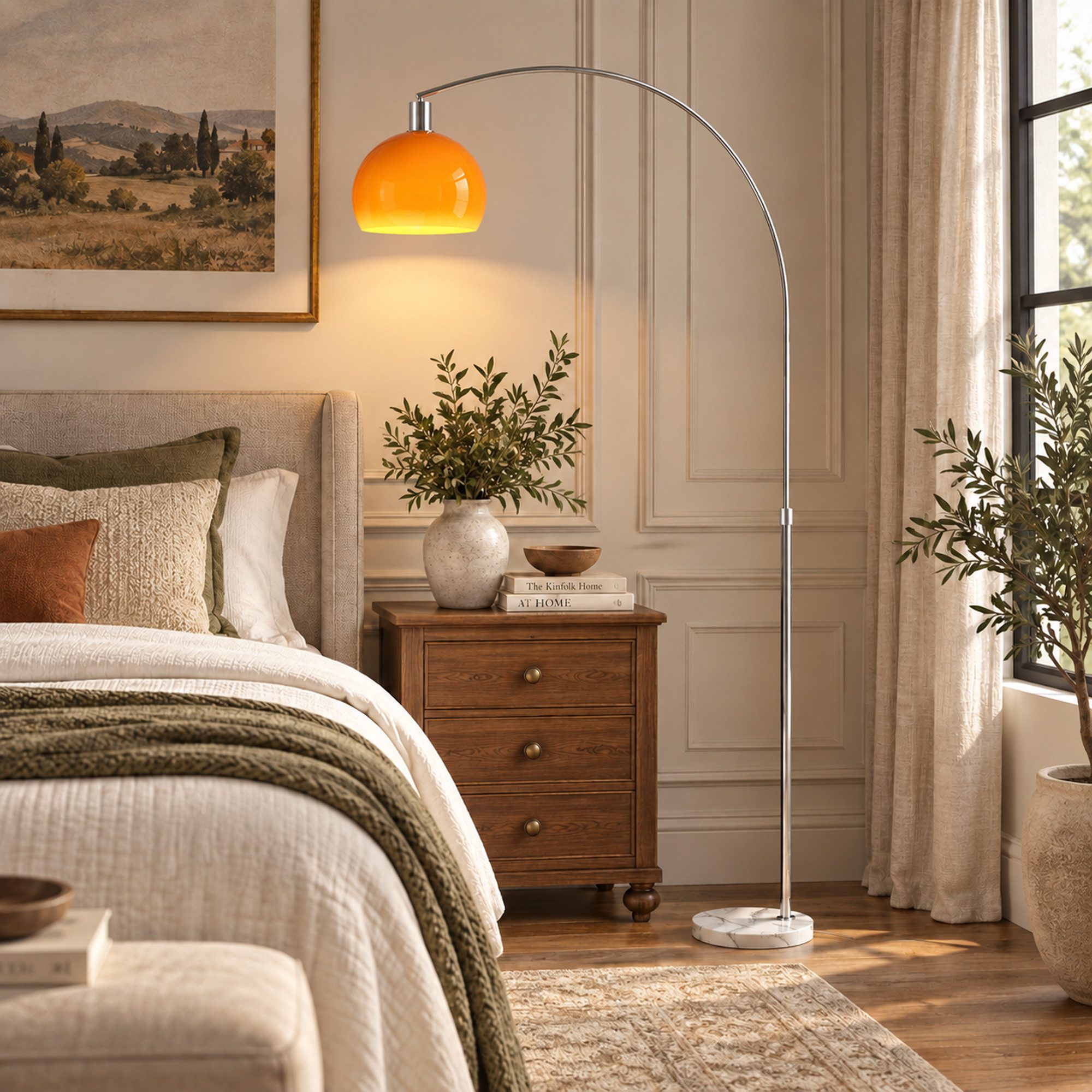 HOMCOM Stehlampe Standleuchte mit Marmorsockel, Lampenschirm, Fußschalter, E27 Fassung, Ein-,Ausschalter, ohne Leuchtmittel, für Schlafzimmer Büro, exkl. Glühbirne