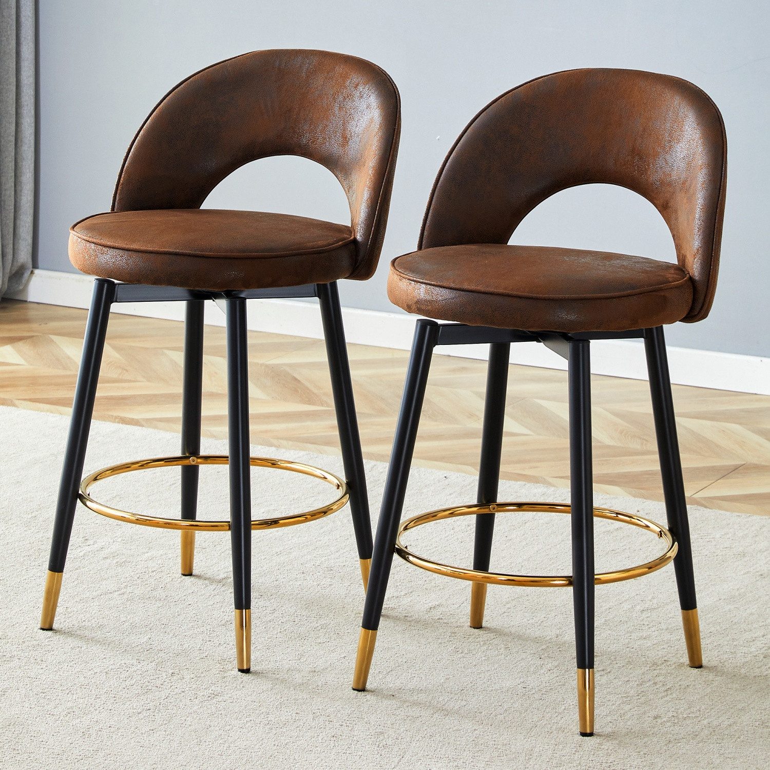 ANYSUN Barhocker 360° drehbarer Barhocker. 2er-Set Barstühle mit bequemer Fußstütze (gepolsterte Barhocker in Tresenhöhe 91 cm, 2er-Set), geeignet für Bars, Esszimmer, Küchen, Terrassen usw.
