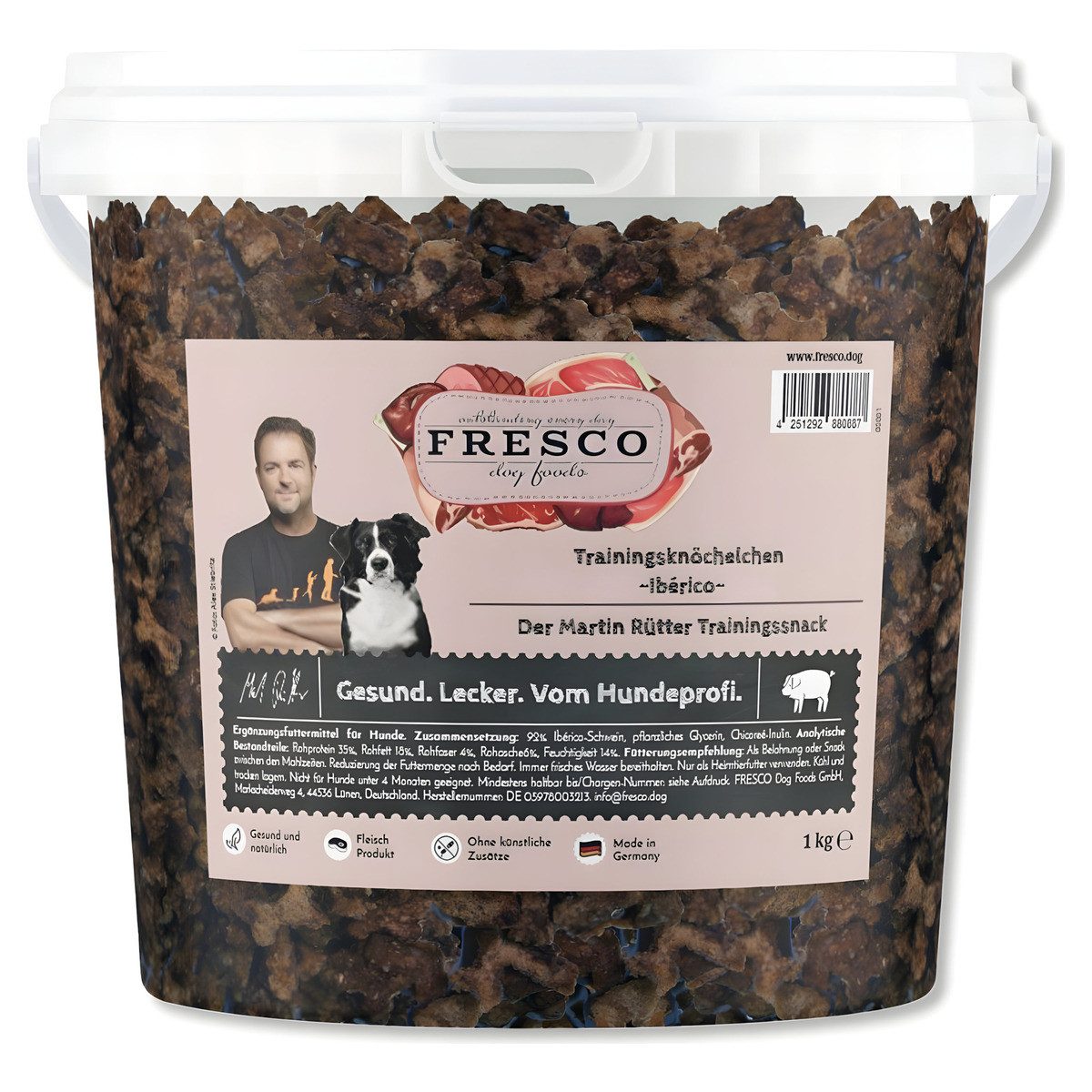 Fresco Martin Rütter Trainingsknöchelchen Ibérico 1 kg Eimer, Trockenfutter für: Hund