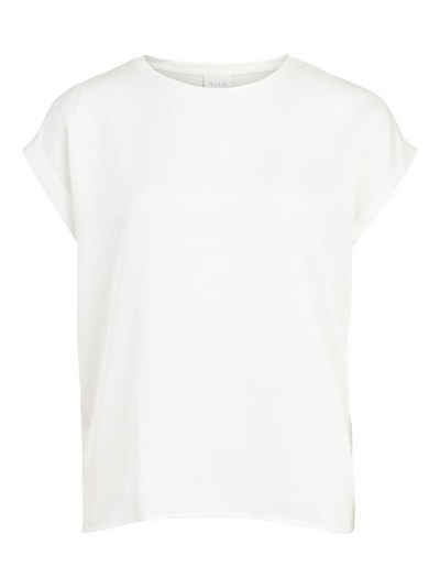 Vila T-Shirt Satin Blusen T-Shirt Kurzarm Basic Top Glänzend VIELLETTE 4599 in Weiß
