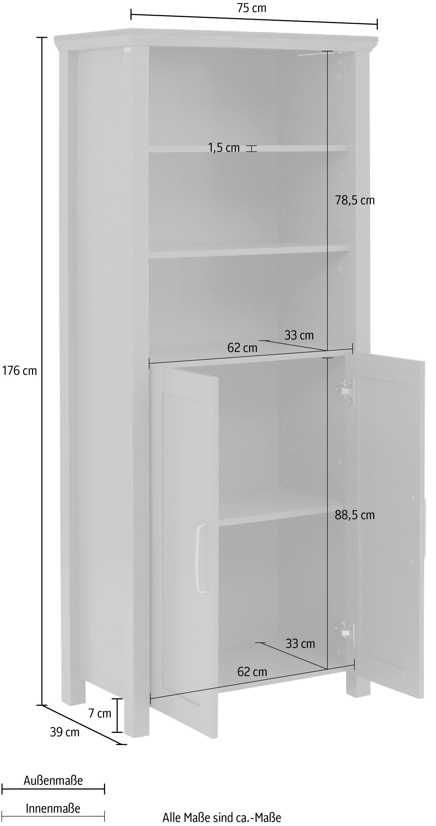 Home affaire Bücherregal Martinau, cm Holzoptik, Türen Breite verstellbare und 3 75 mit 1-tlg., Einlegeböden, 2